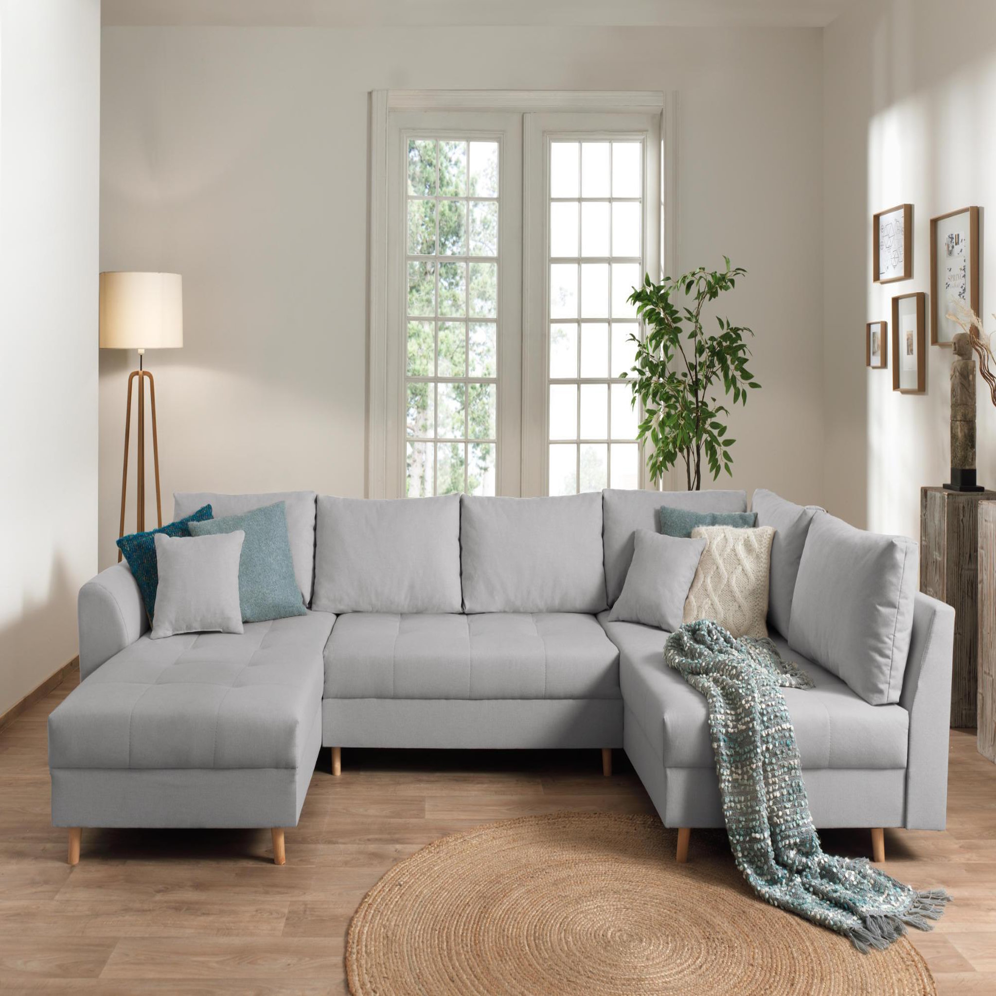 Voir la diapositive 2 : LISA DESIGN Rune - canapé panoramique - avec pouf d'appoint - 7 places - style scandinave - droit