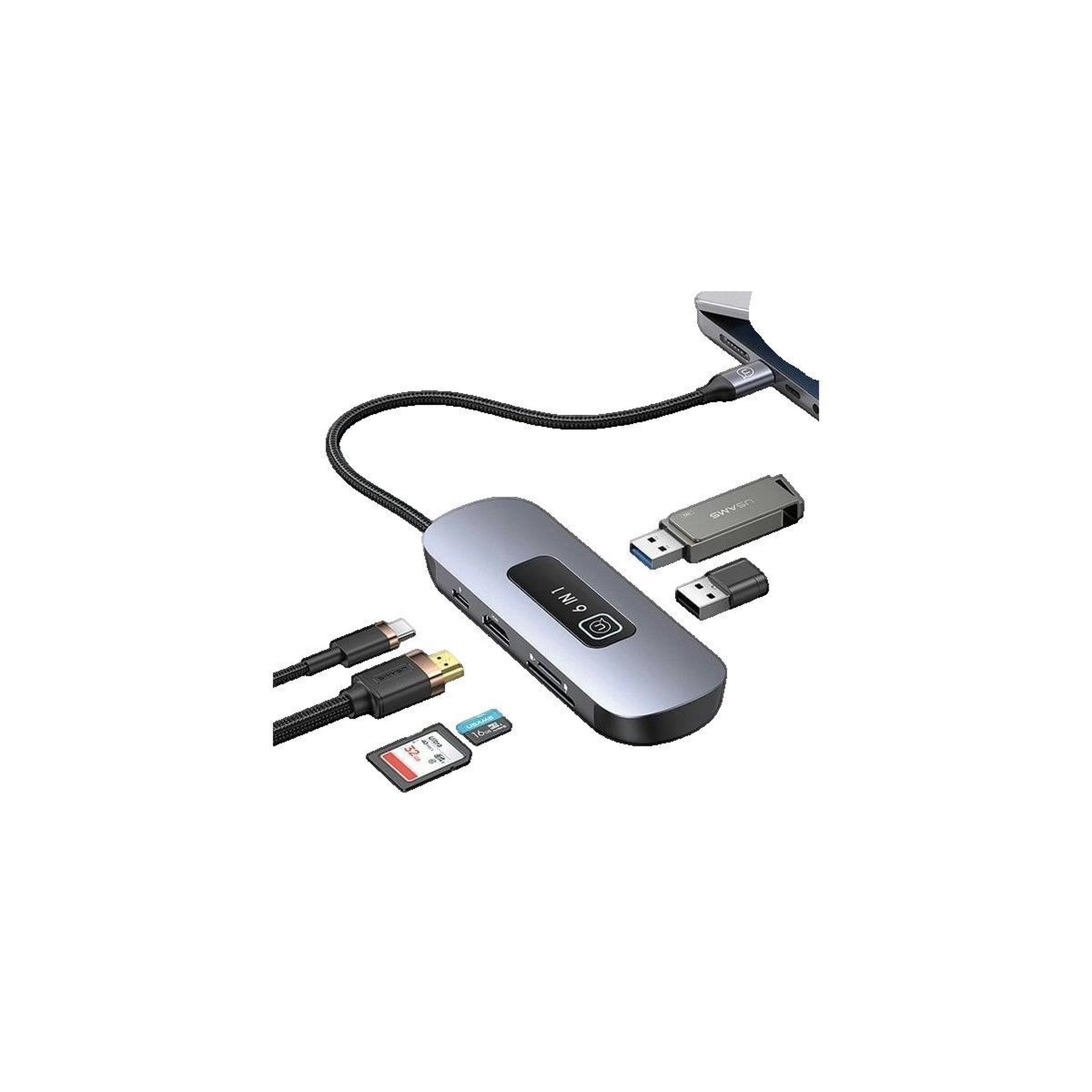 Voir la diapositive 2 : USPC Adaptateur HUB USB usams 6 en 1 Gris