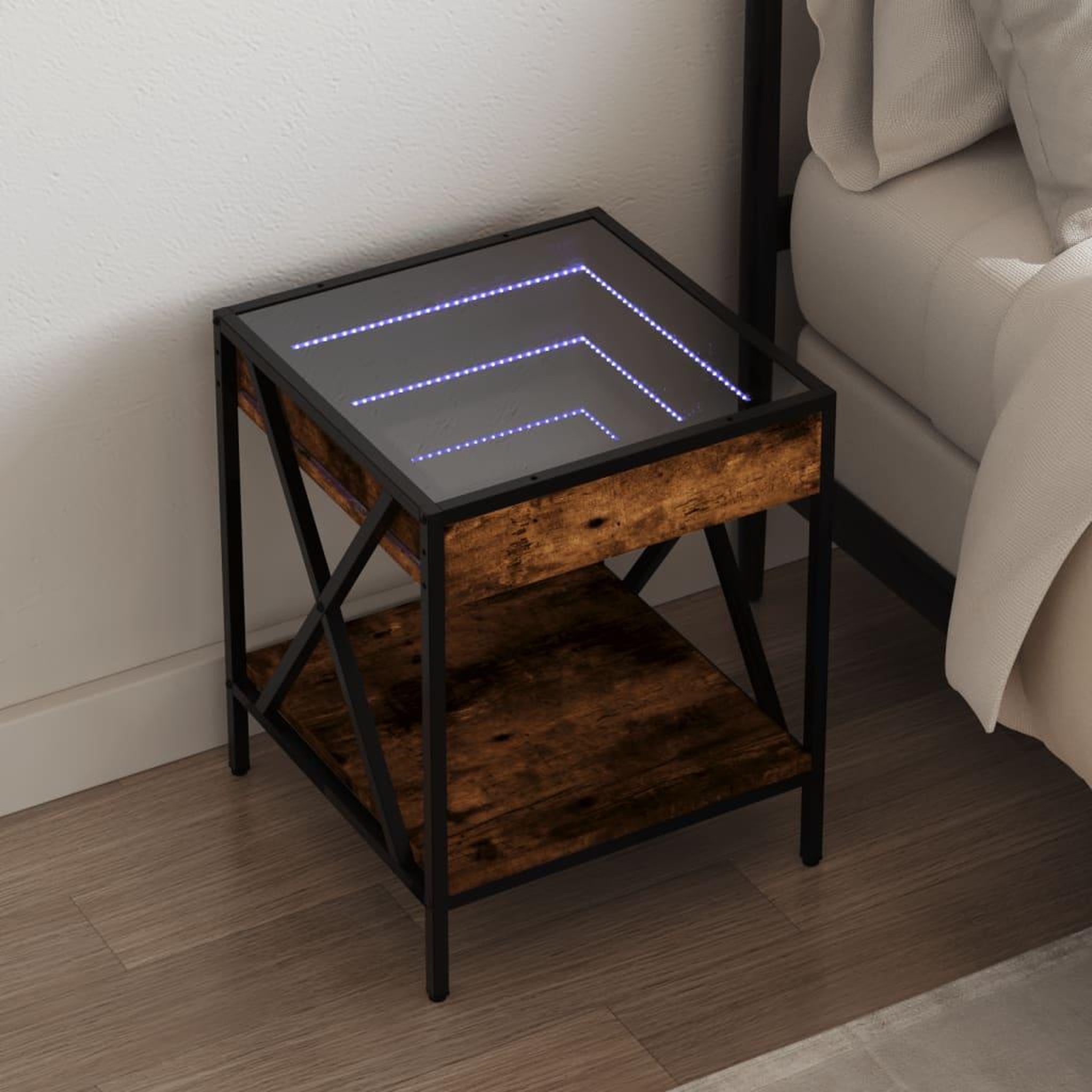VIDAXL Table de chevet avec LED infini chene fume 40x40x49 cm