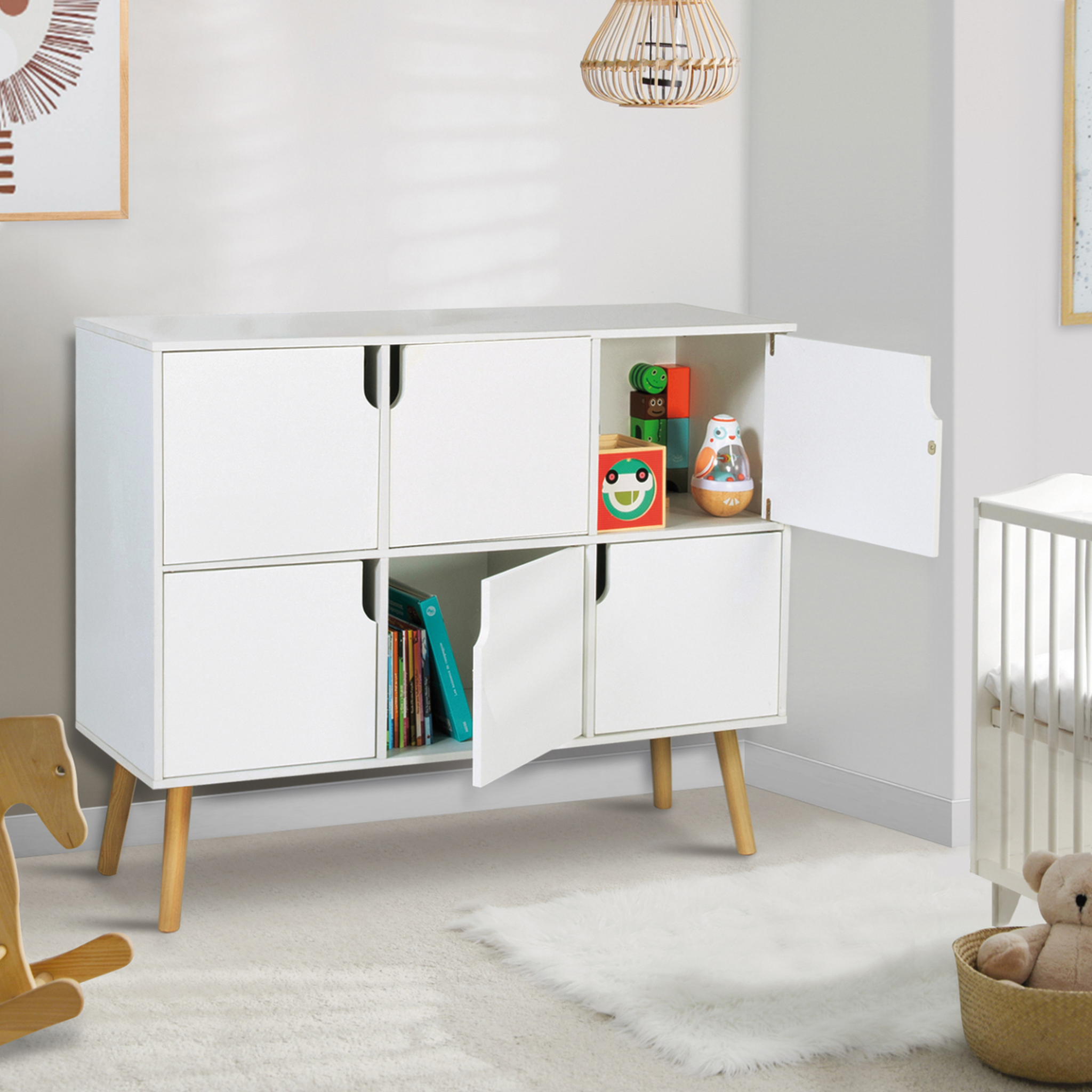 Voir la diapositive 2 : ID MARKET Meuble de rangement cube enfant emmie avec 6 cases en bois blanc