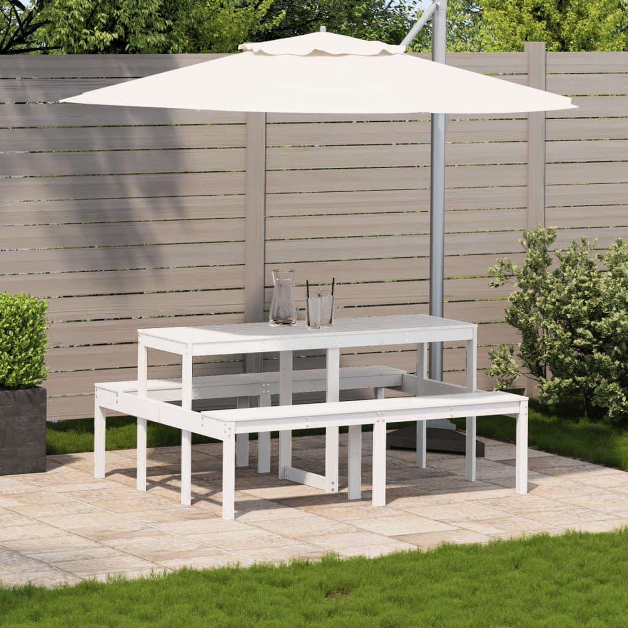 Voir la diapositive 3 : VIDAXL Table de pique-nique blanc 160x134x75 cm bois massif de pin