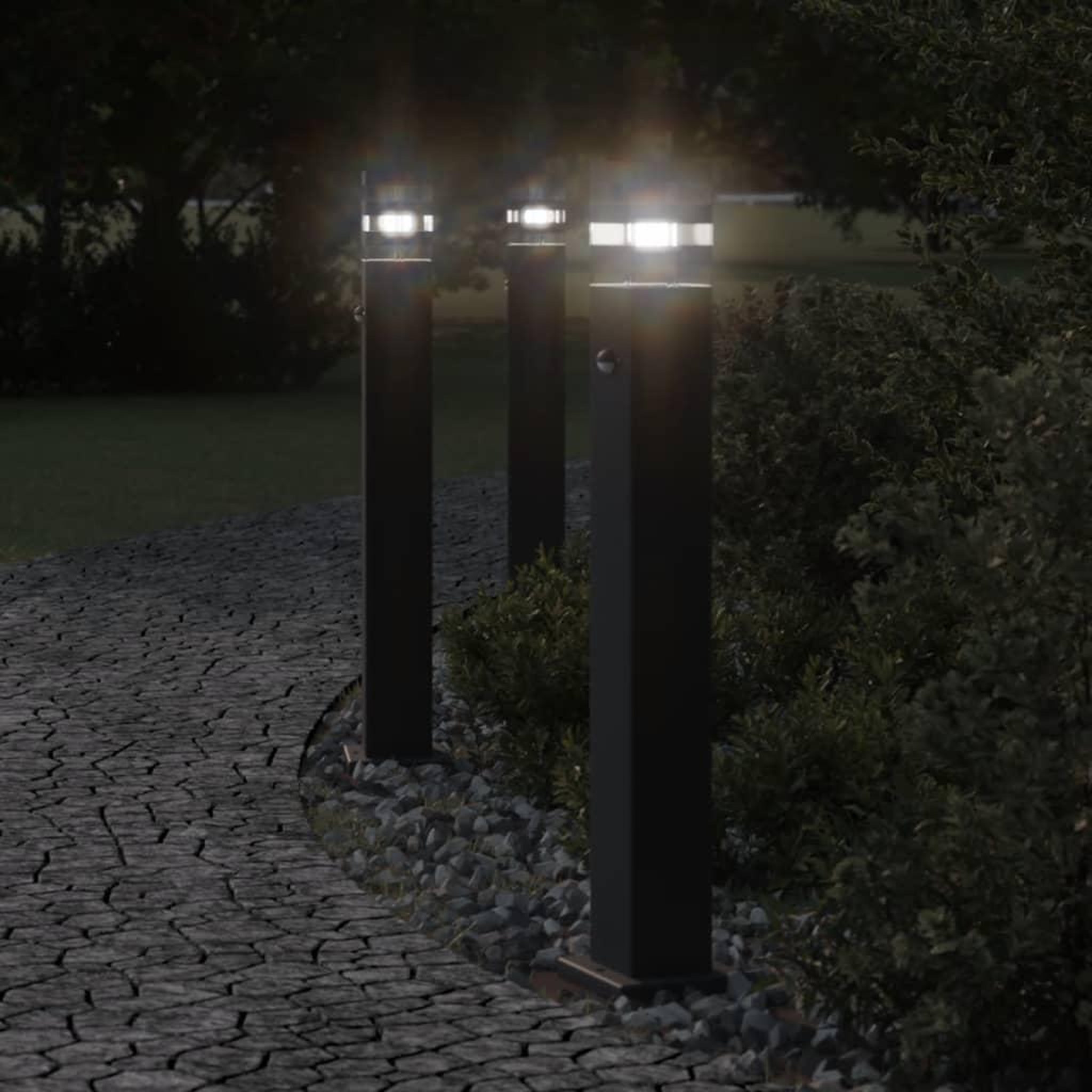 VIDAXL Lampadaires d'exterieur avec capteur 3 pcs noir 80 cm aluminium
