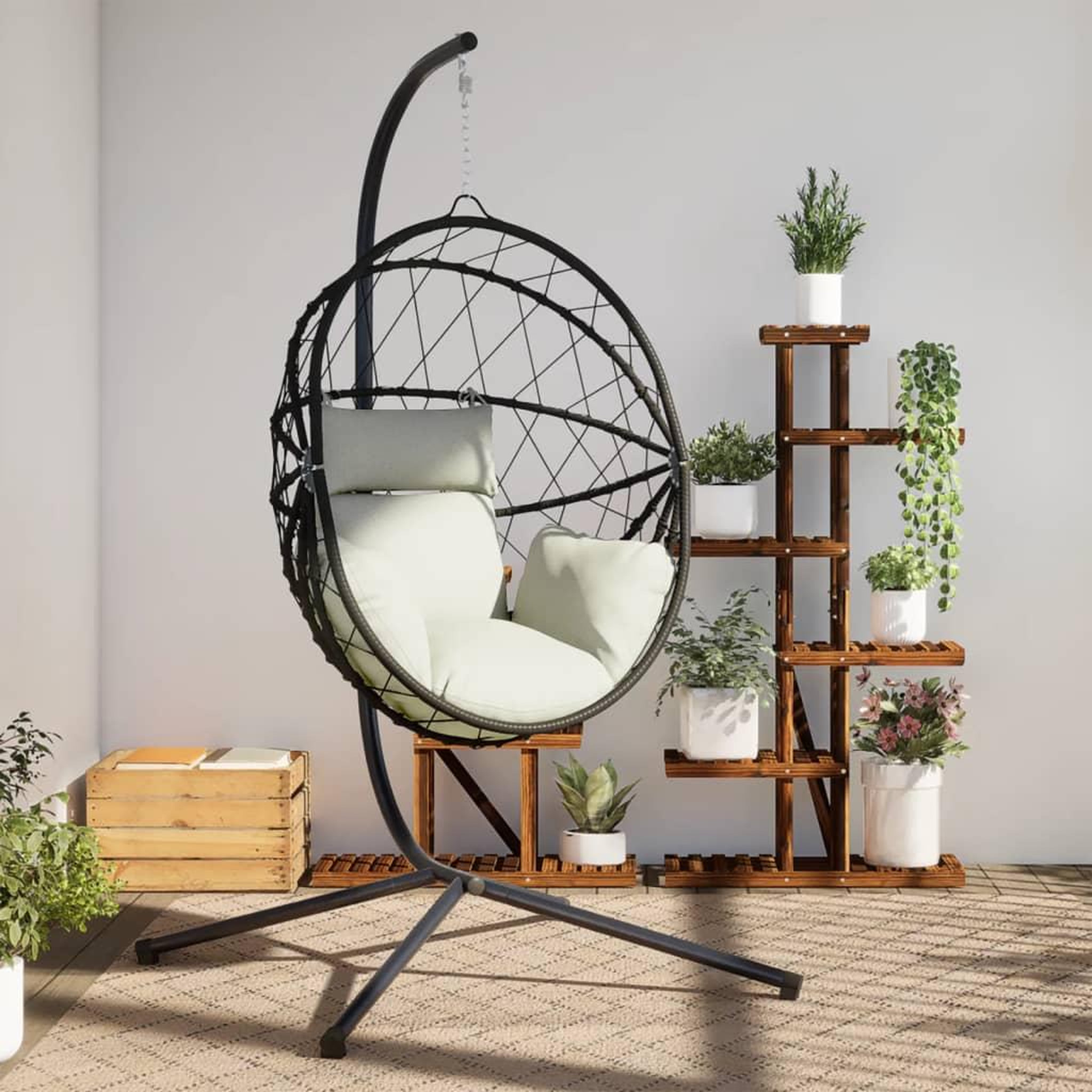 VIDAXL Chaise suspendue en forme d'œuf et support beige rotin et acier