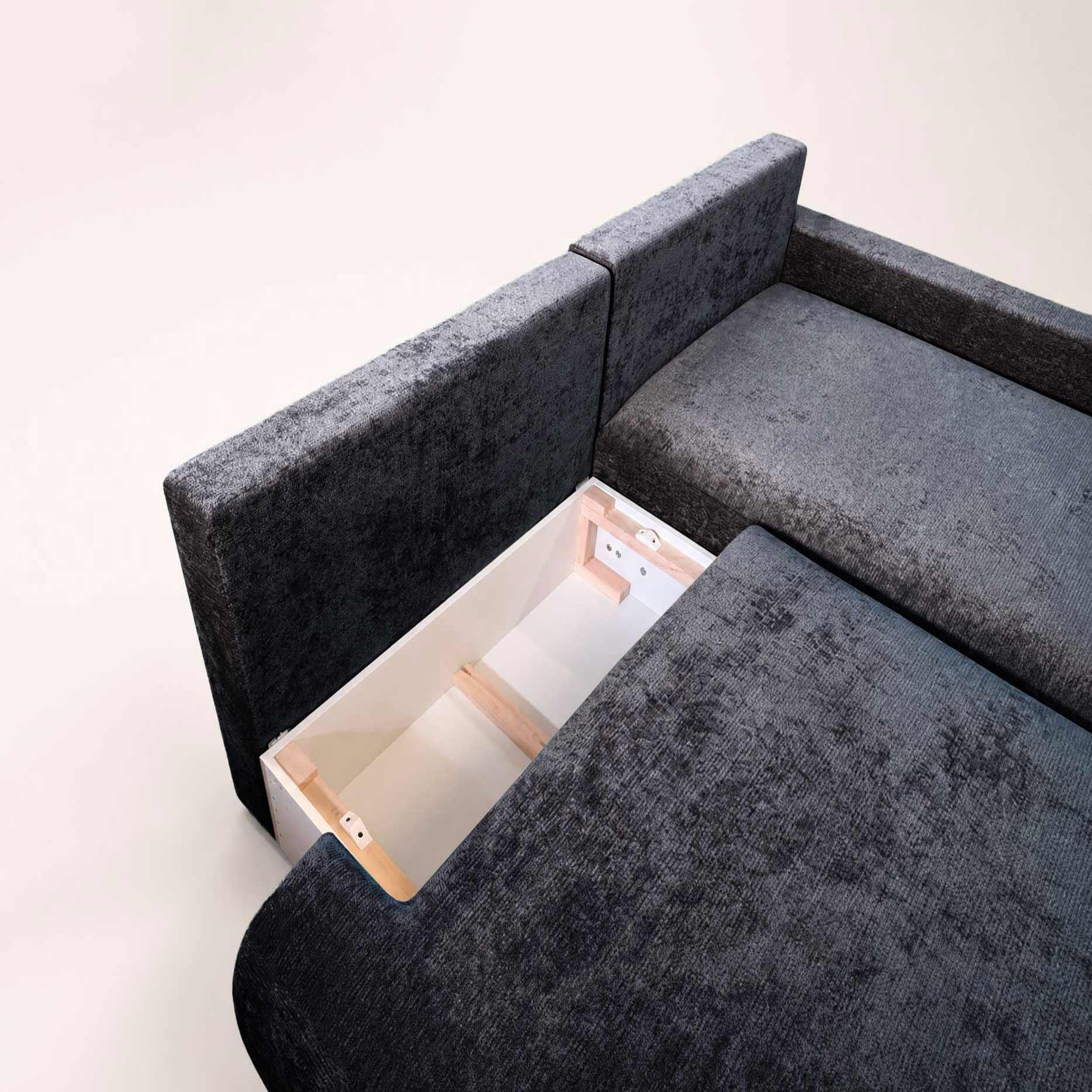 Voir la diapositive 5 : BEST MOBILIER Pivoine - canapé d'angle ouvert droit 4 places convertible avec coffre en tissu texturé