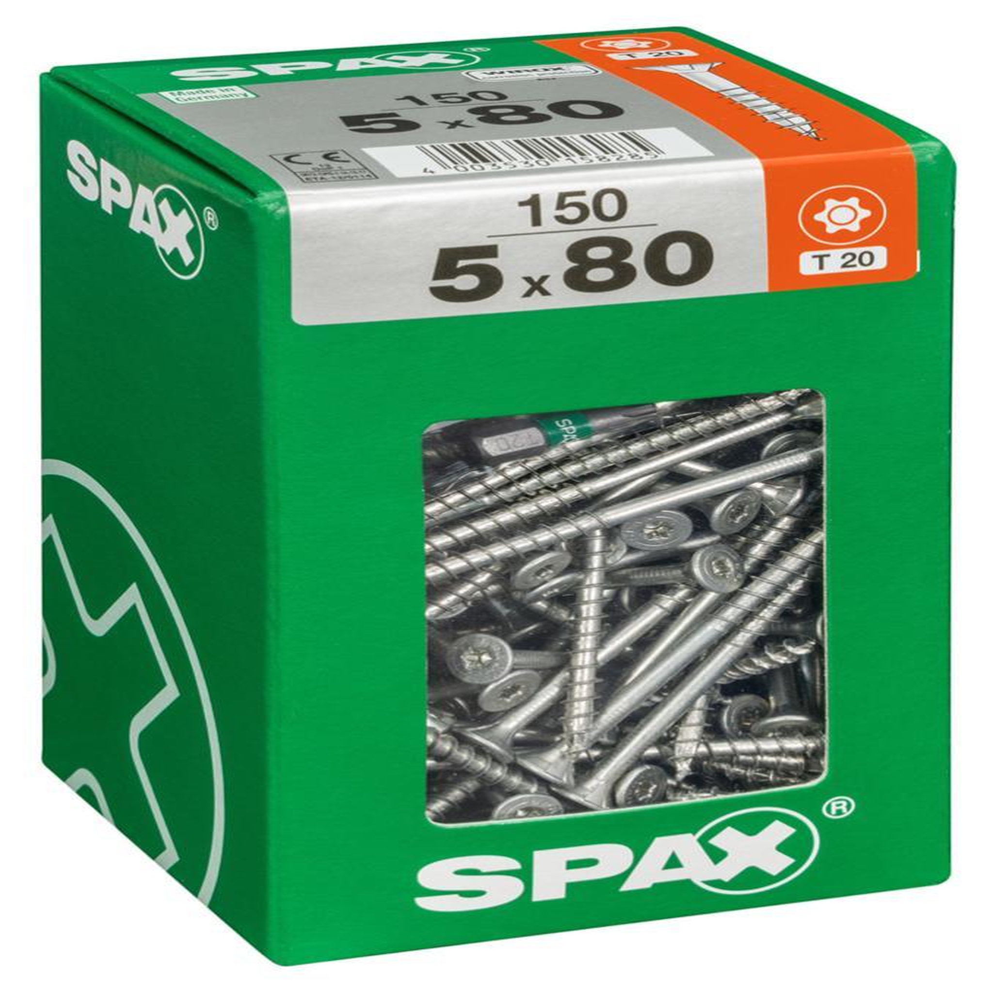 CENTRALE BRICO Lot de 150 vis acier tête fraisée torx SPAX, Diam.5 mm x L.80 mm