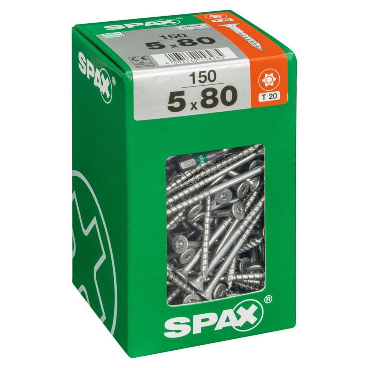 CENTRALE BRICO Lot de 150 vis acier tête fraisée torx SPAX, Diam.5 mm x L.80 mm