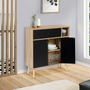Voir la diapositive 2 : ID MARKET Meuble de rangement EMMIE scandinave bois et noir avec placard et tiroir