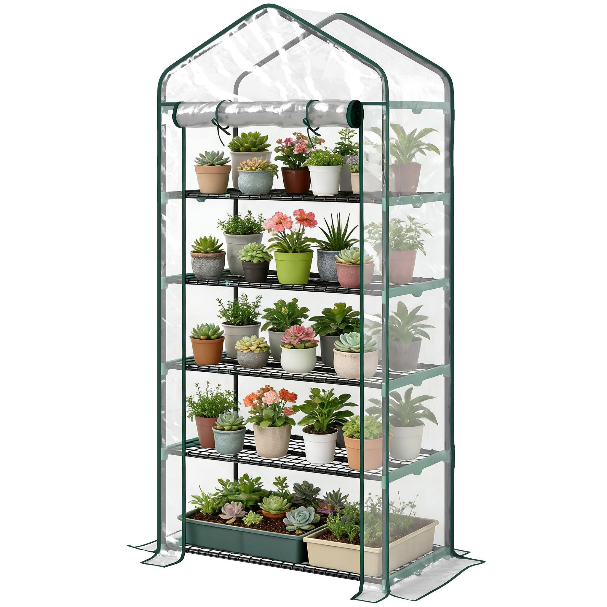 Voir la diapositive 5 : OUTSUNNY Serre de jardin balcon 5 niveaux porte acier pe transparent