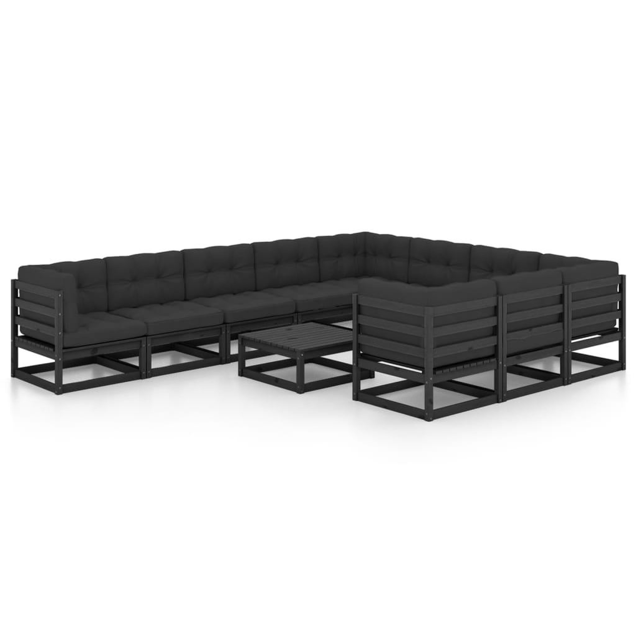 Voir la diapositive 2 : VIDAXL Salon de jardin 11 pcs avec coussins Noir Bois de pin massif