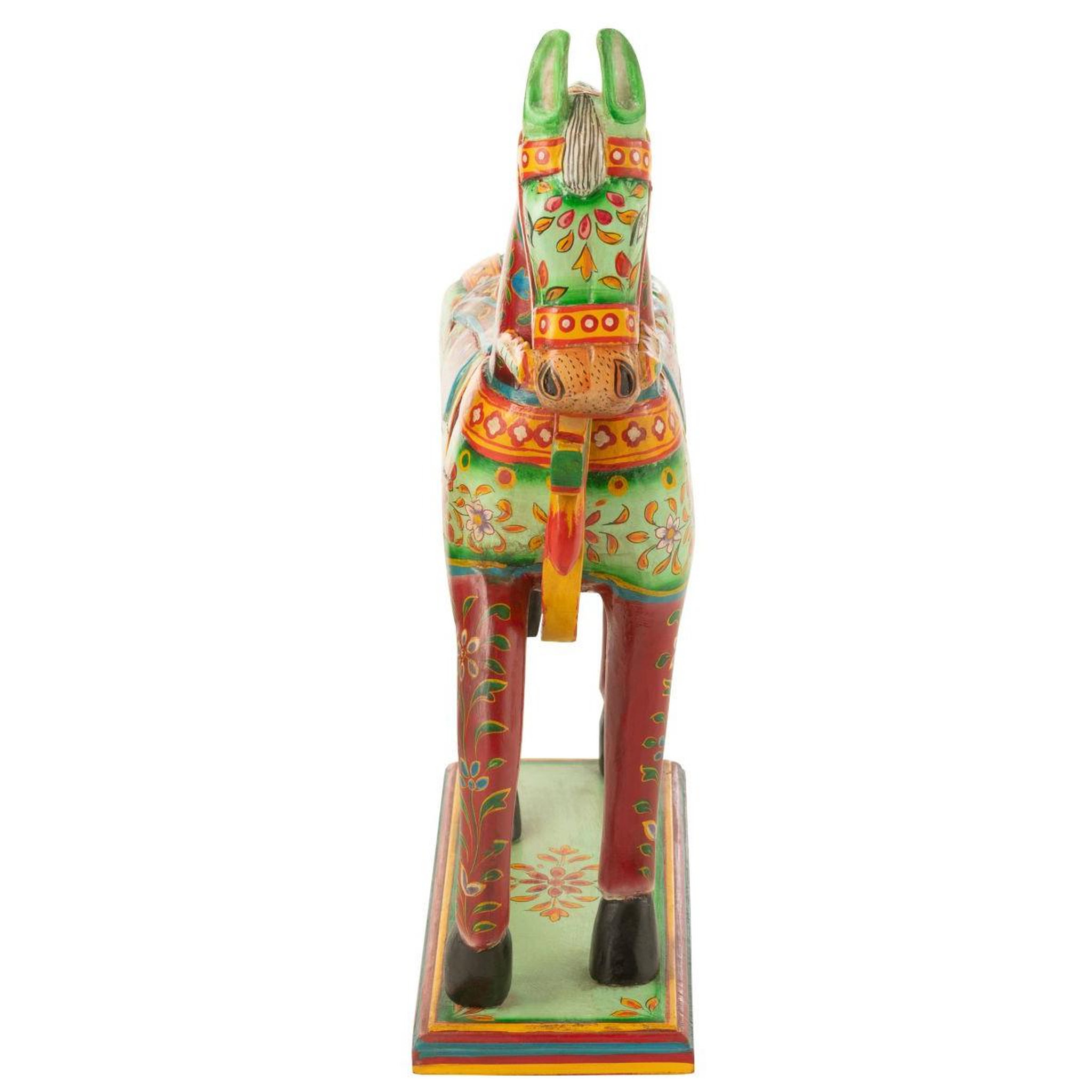Voir la diapositive 4 : J-LINE Statue cheval en bois  mumbai  58cm multicolore