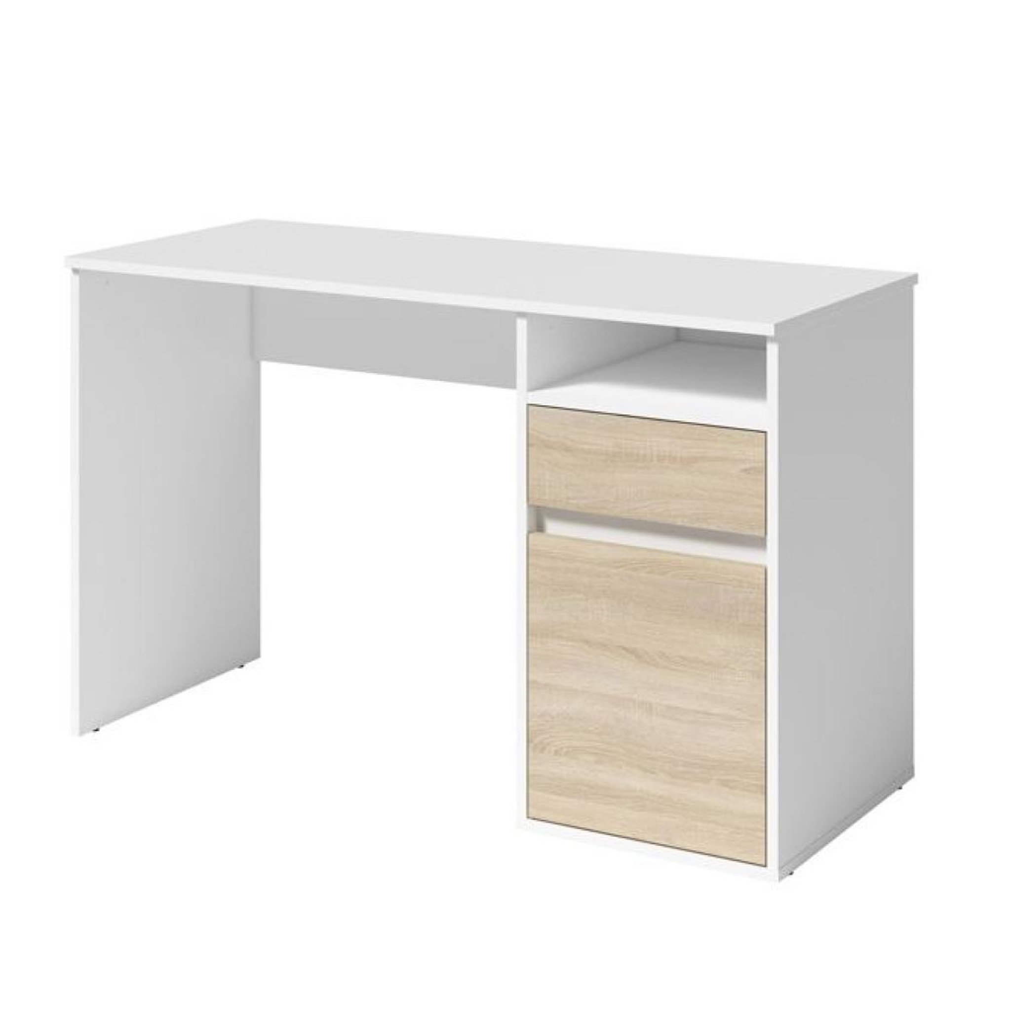 JLC KREATION Bureau moderne blanc et bois 120cm avec rangement albi