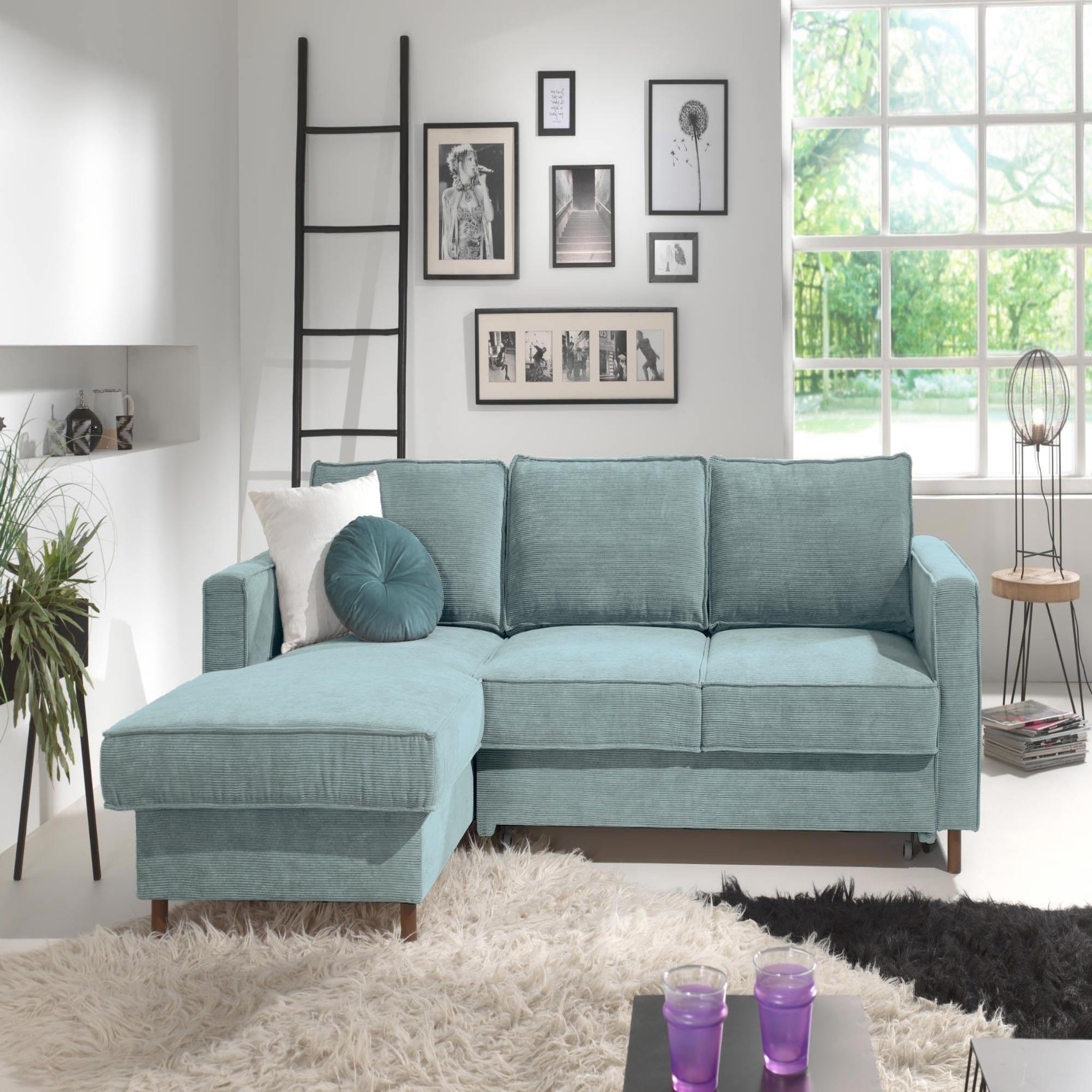Voir la diapositive 4 : BEST MOBILIER Jake - canapé d'angle gauche - convertible avec coffre - 4 places - en velours côtelé