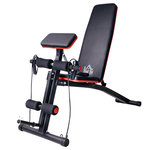 HOMCOM Banc de musculation pliable inclinable réglable sangles élastiques + support haltères inclus acier noir rouge