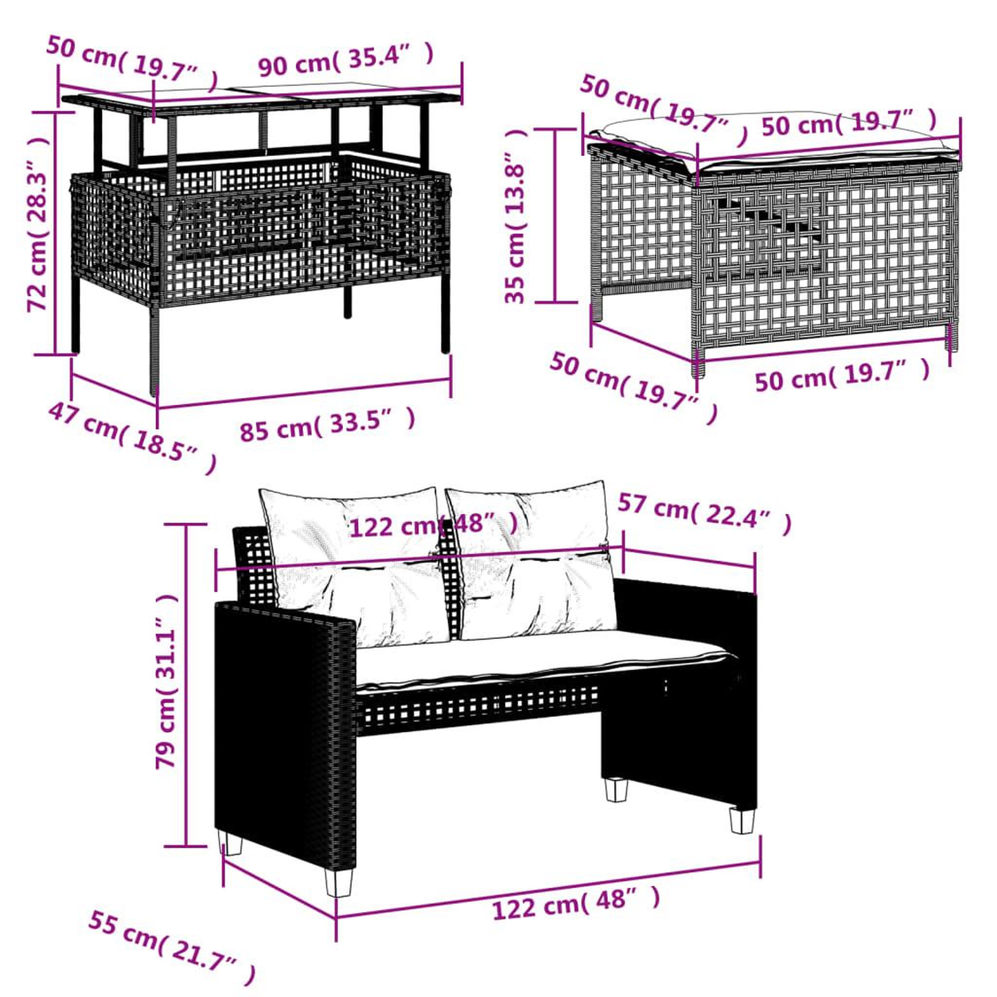 Voir la diapositive 6 : VIDAXL Salon de jardin avec coussins 4 pcs gris clair poly rotin verre