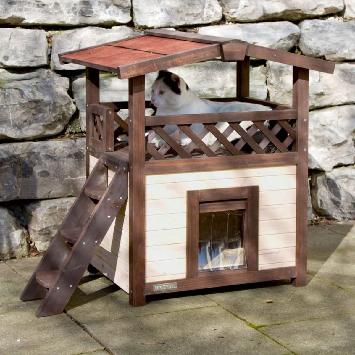 KERBL Kerbl Maison a chat chauffee 4-saisons Deluxe 88x57x77 cm Marron fonce