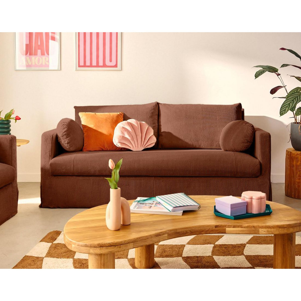 LISA DESIGN Serena - canapé droit déhoussable 3 places en velours côtelé