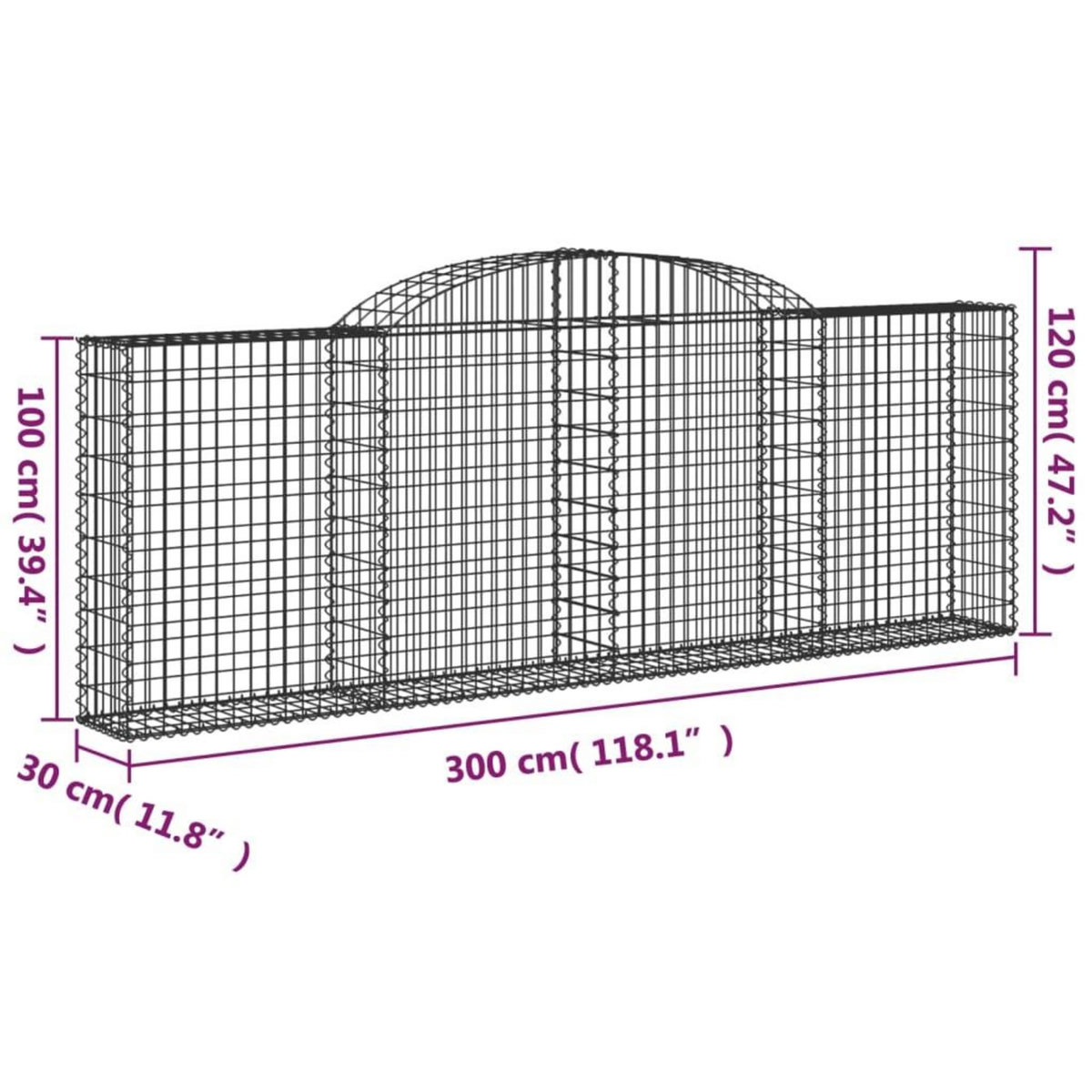 VIDAXL Paniers a gabions arques 5 pcs 300x30x100/120 cm fer galvanise