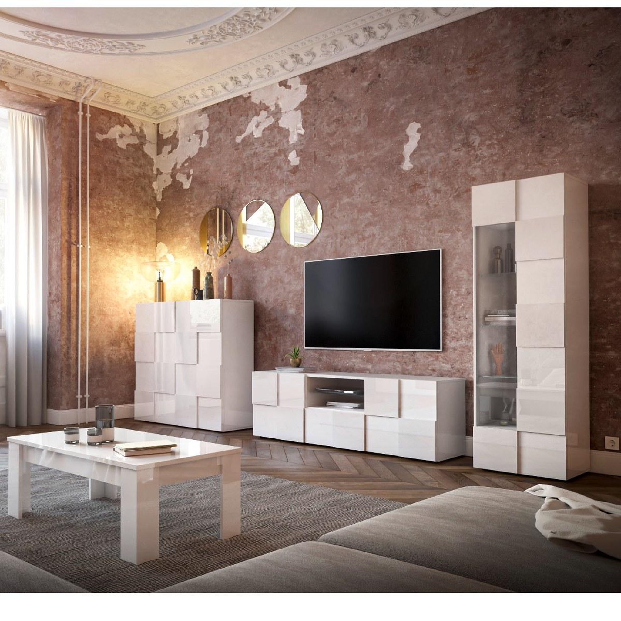 Voir la diapositive 3 : JLC KREATION Meuble tv design laqué blanc 180cm mado