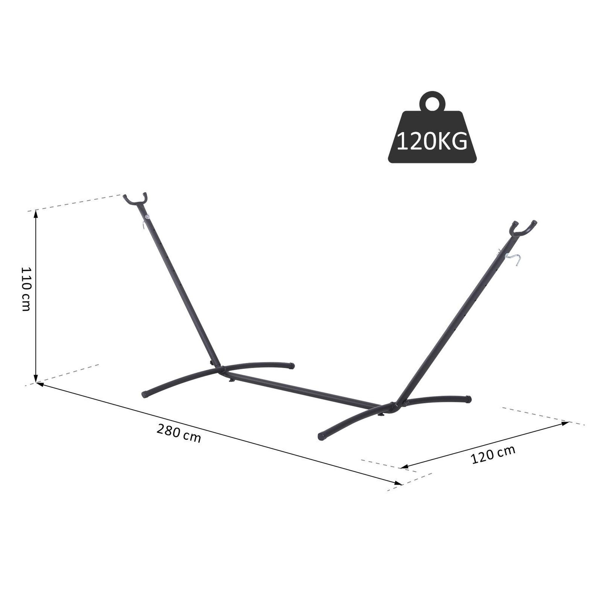 Voir la diapositive 3 : OUTSUNNY Support pied de hamac structure robuste métal époxy noir hauteur réglable 6 niveaux dim. 2,80L x 1,20l x 1,10H m