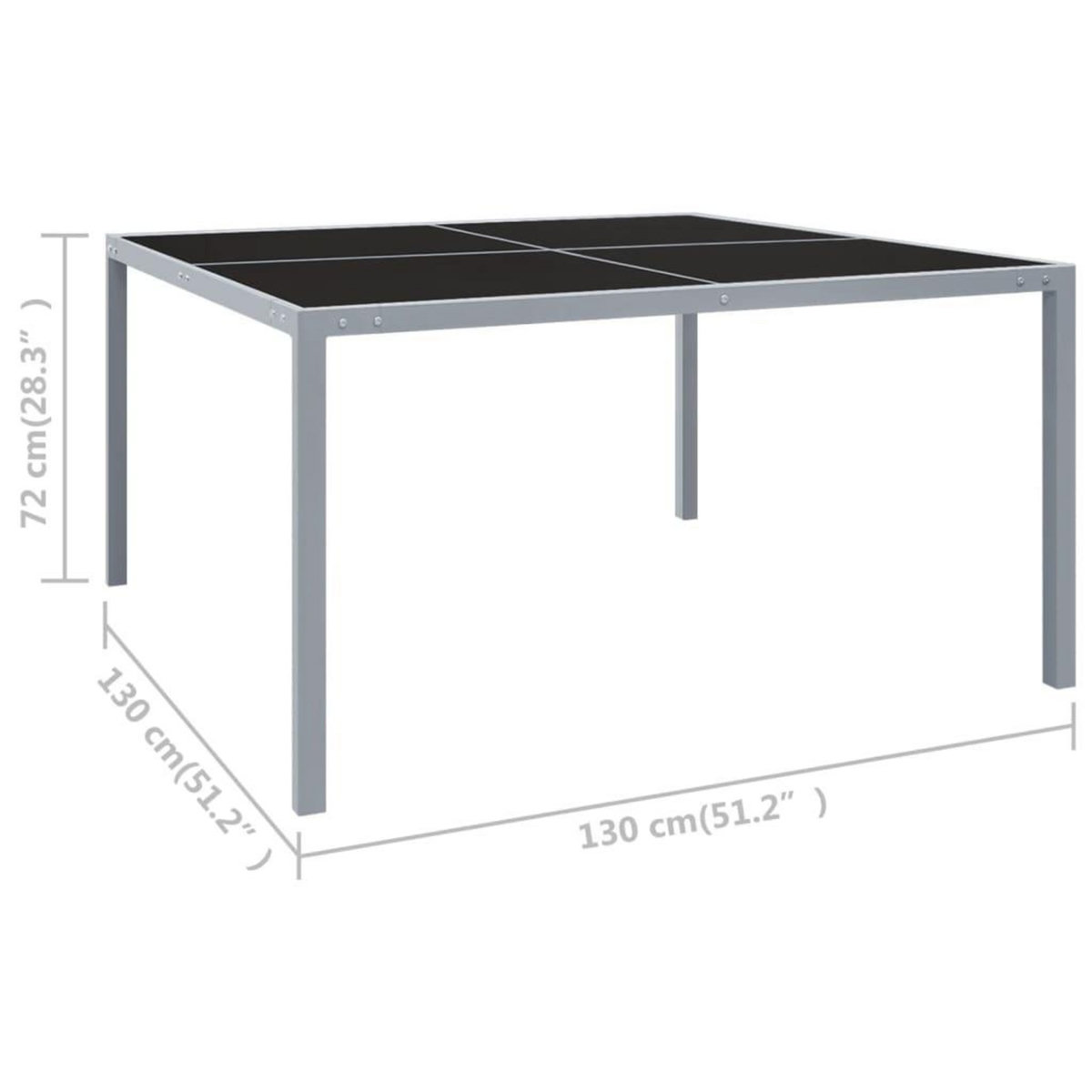 VIDAXL Table de jardin 130x130x72 cm Gris Acier et verre