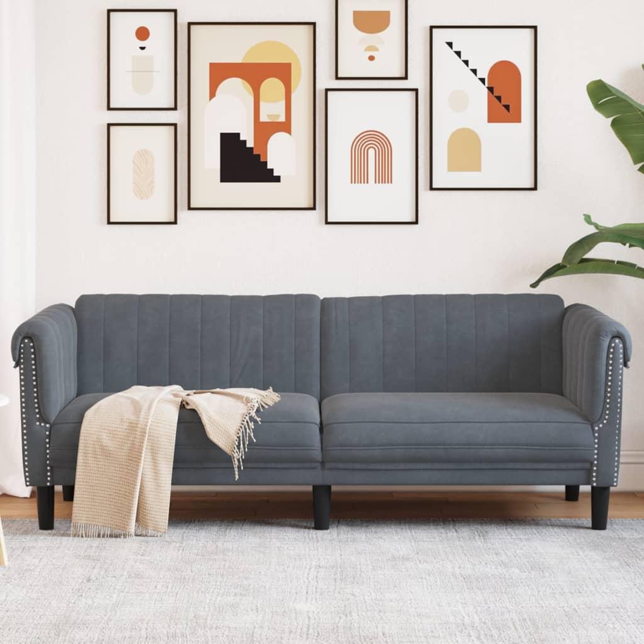 VIDAXL Canape a 3 places gris fonce velours