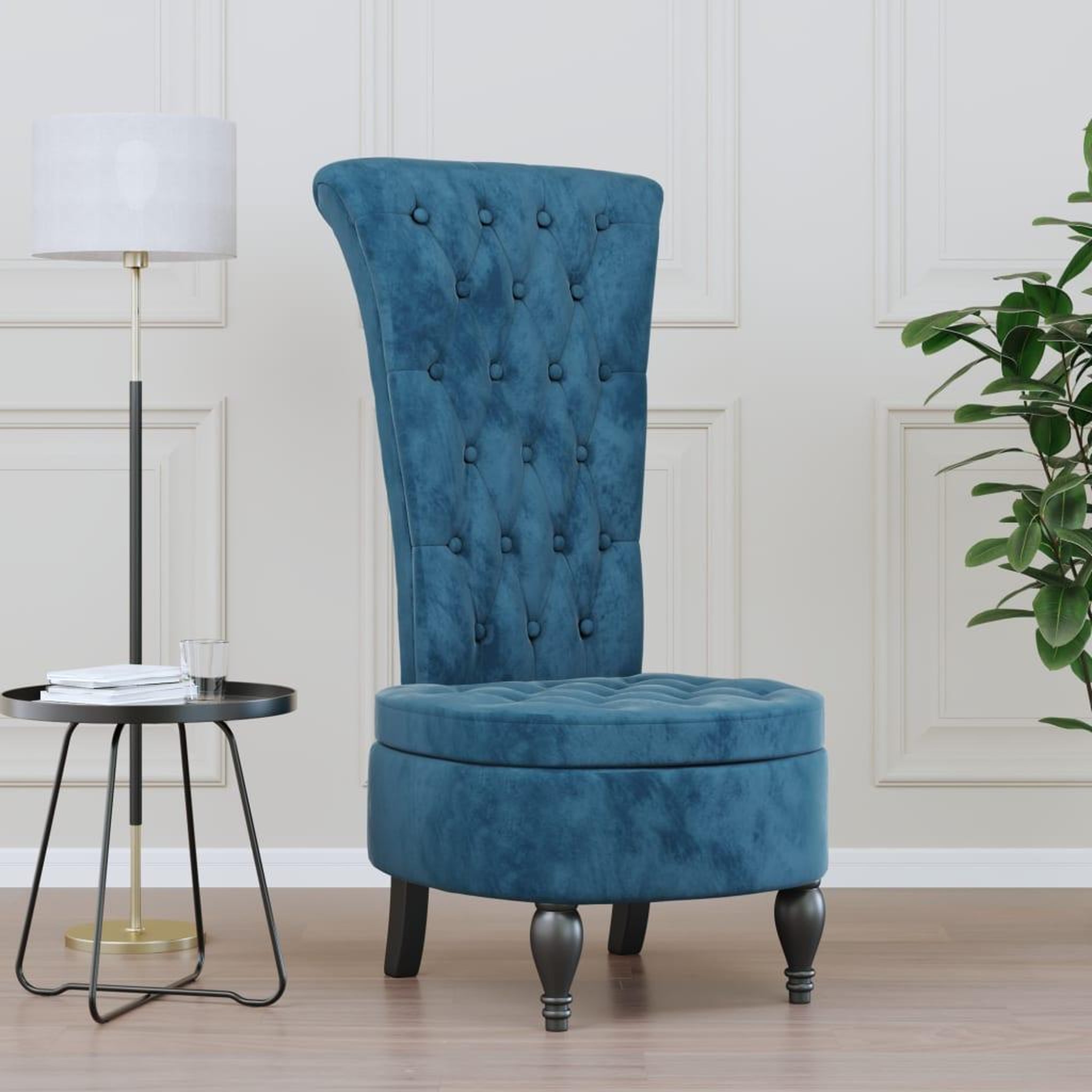 VIDAXL Chaise a dossier haut bleu velours conception de bouton