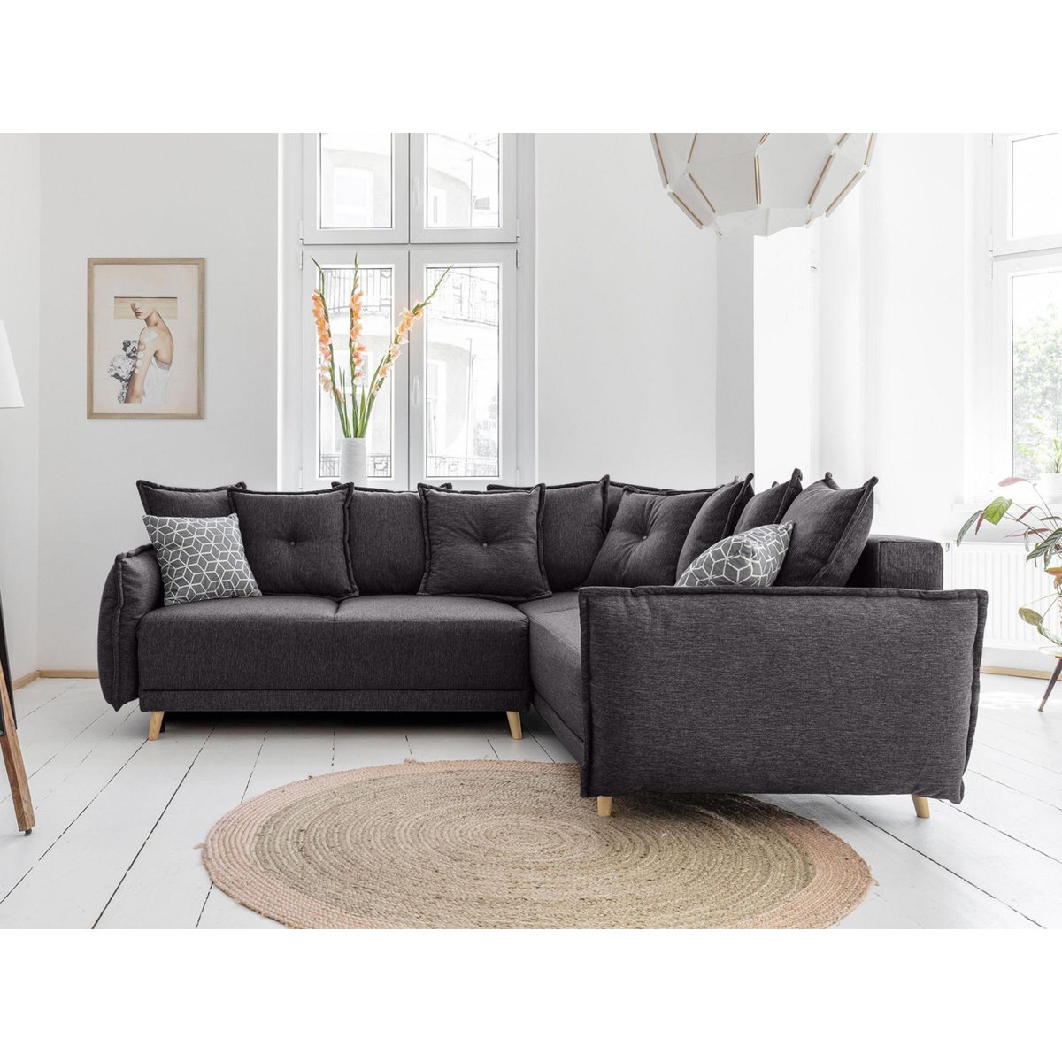 BEST MOBILIER Lena - canapé d'angle convertible - avec coffre - style scandinave - 5 places - droit