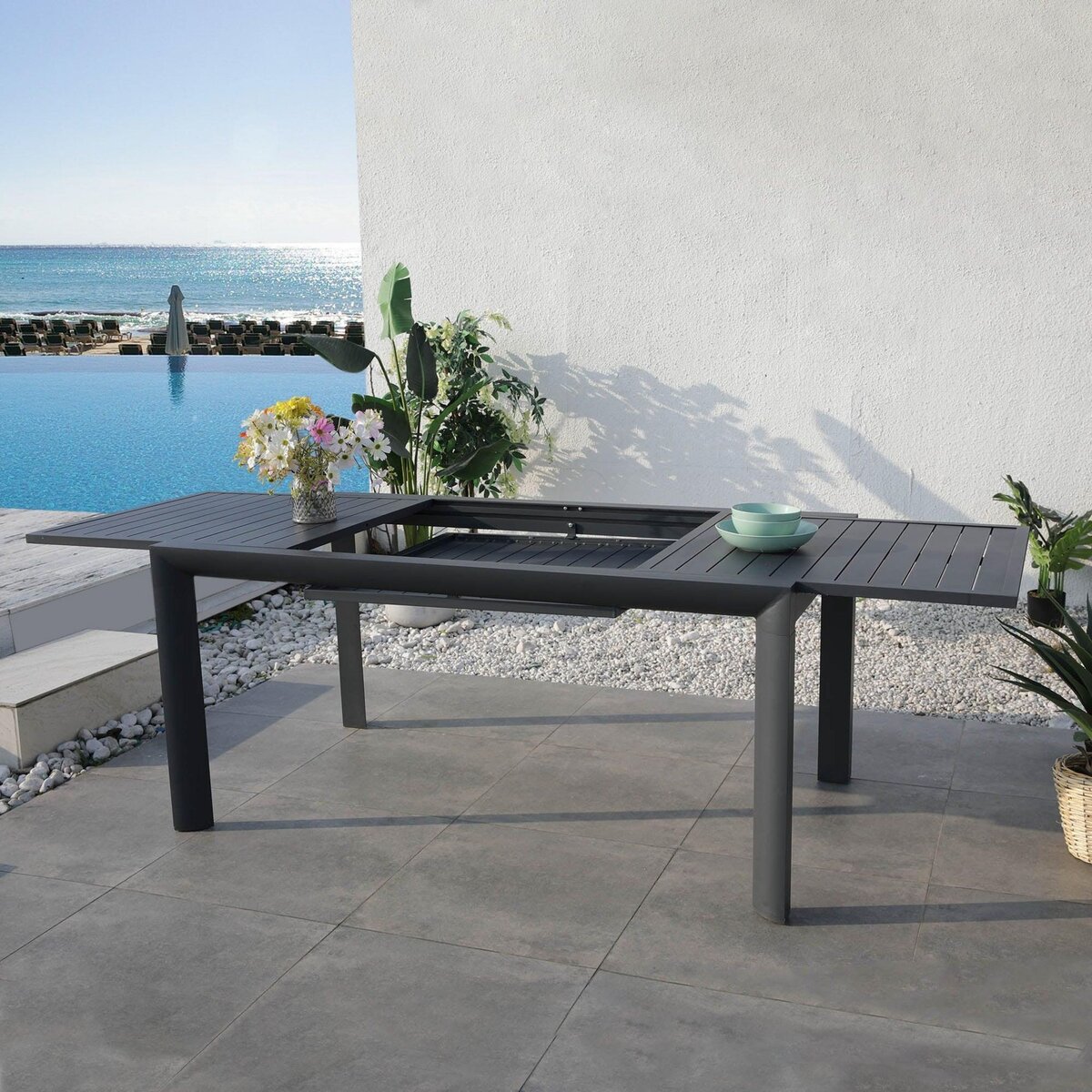 RED DECO Table de jardin extensible CUBA Gris Aluminium 160/240 x 90 x 75 cm