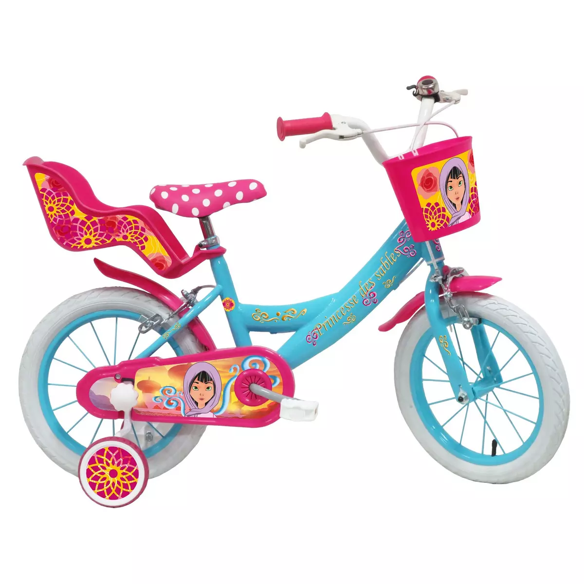  Vélo 14  Fille  Princesse des sables  pour enfant de 4 à 6 ans avec stabilisateurs à molettes