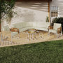 Voir la diapositive 2 : ID MARKET Salon de jardin bas RIO 8 places salon d'angle structure métal blanc et cordage effet rotin avec coussins beiges