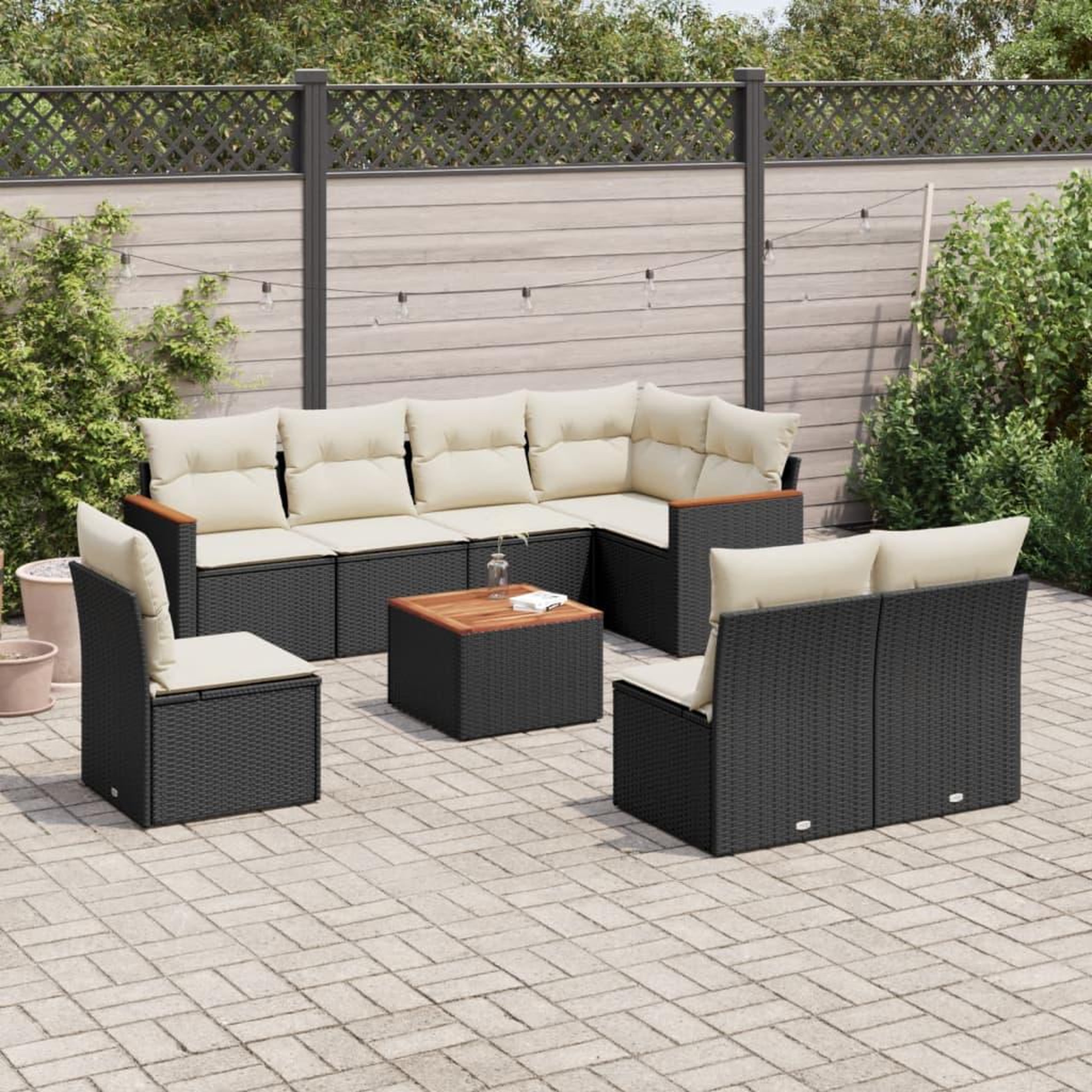 VIDAXL Salon de jardin 9 pcs avec coussins noir resine tressee