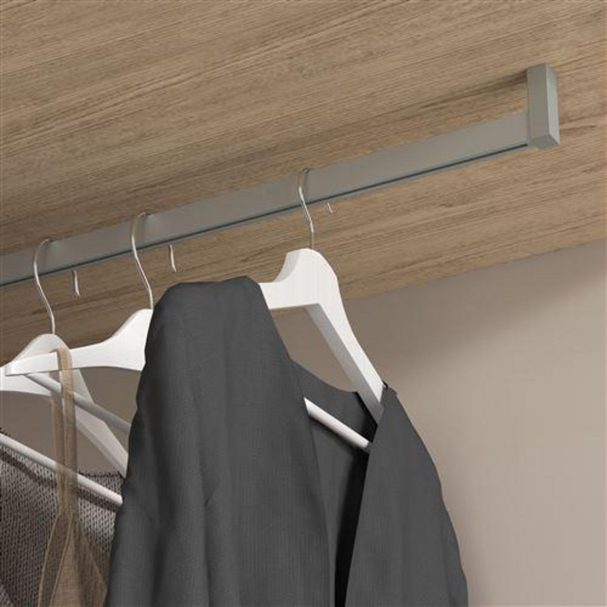 EMUCA SRL Lot de 2 rails de penderie Luxe - 0-75 m de long - Aluminium et Plastique- Peint gris pierre