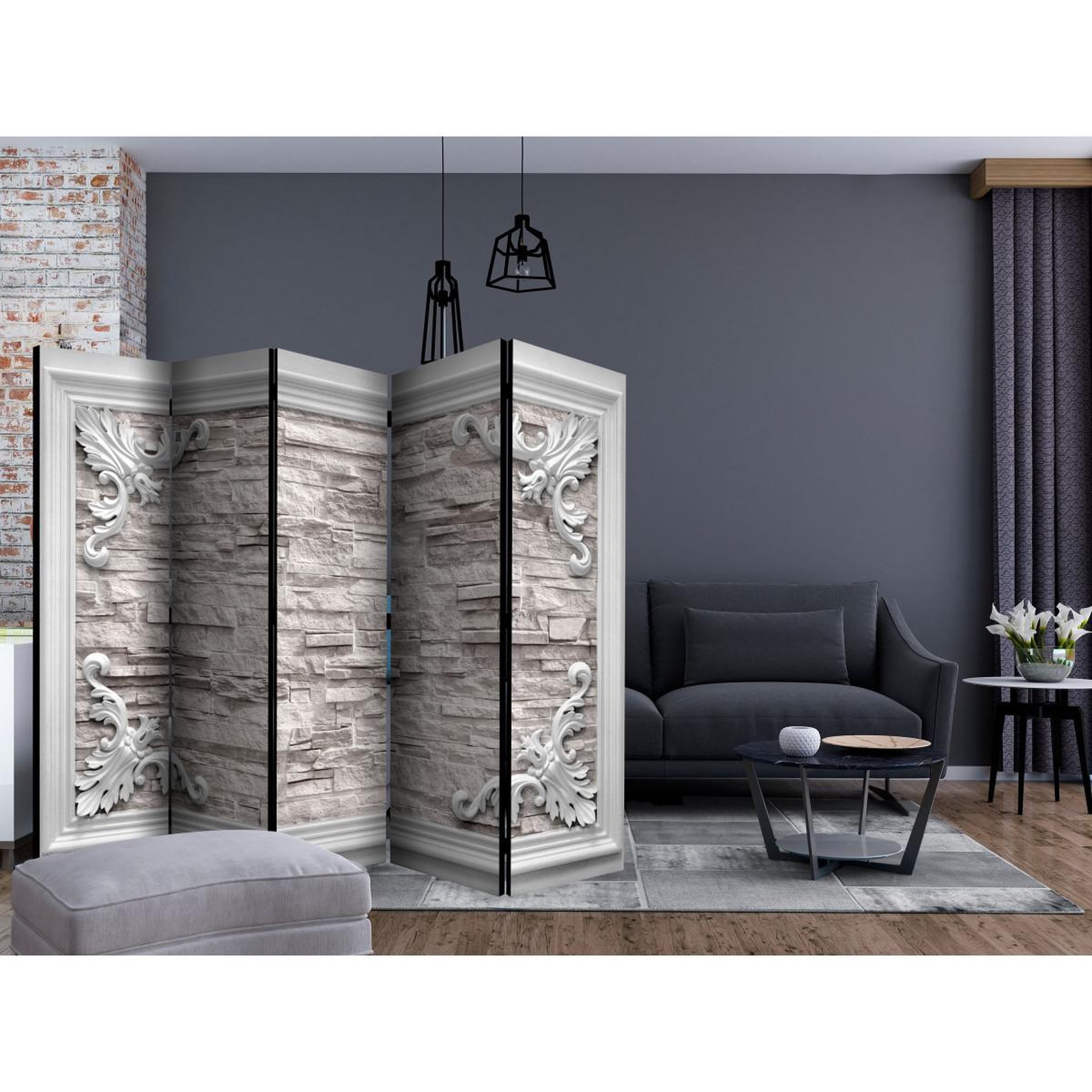 Voir la diapositive 2 : Paris Prix Paravent 5 volets  brick in the frame beige  172x225cm