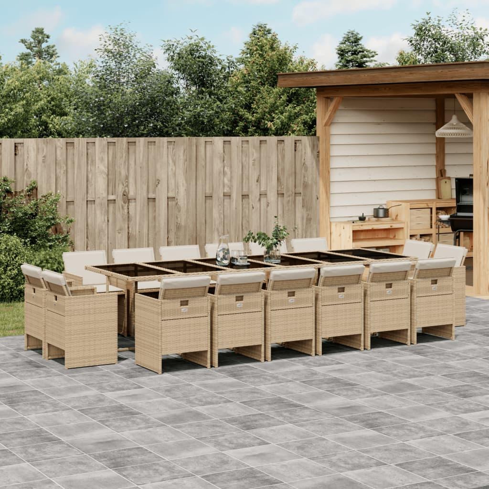 VIDAXL Ensemble a manger de jardin et coussins 17 pcs beige