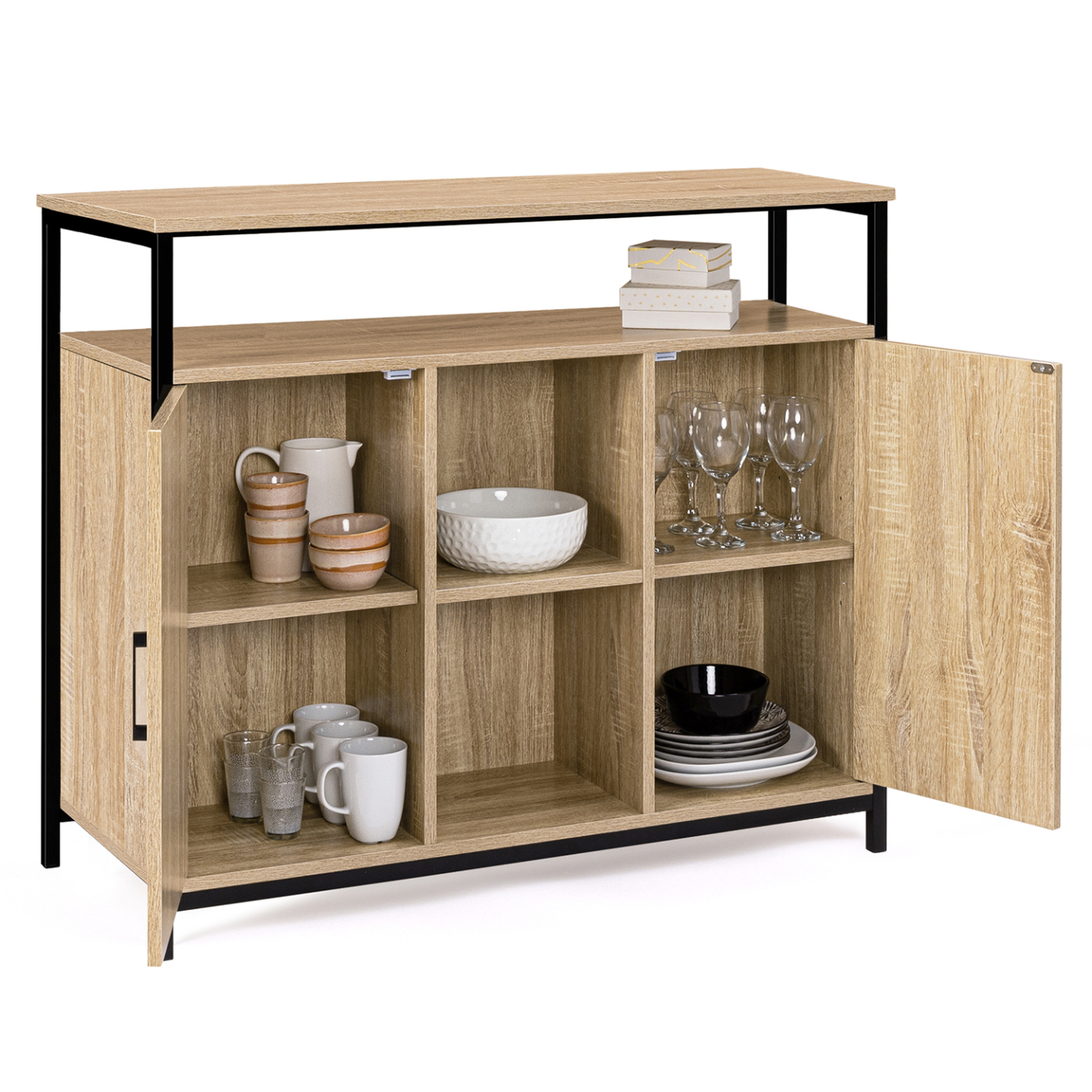 Voir la diapositive 4 : ID MARKET Buffet 100 cm DETROIT 2 portes avec étagères design industriel (compose ref 15343)