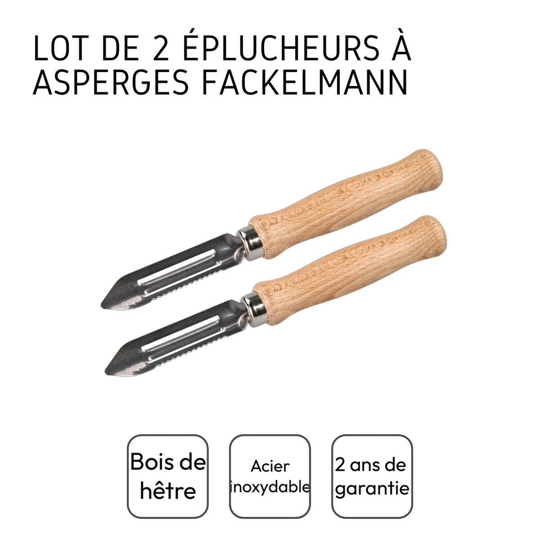 Voir la diapositive 4 : Fackelmann Lot de 2 éplucheurs à asperges manche en bois 15 cm fackelmann