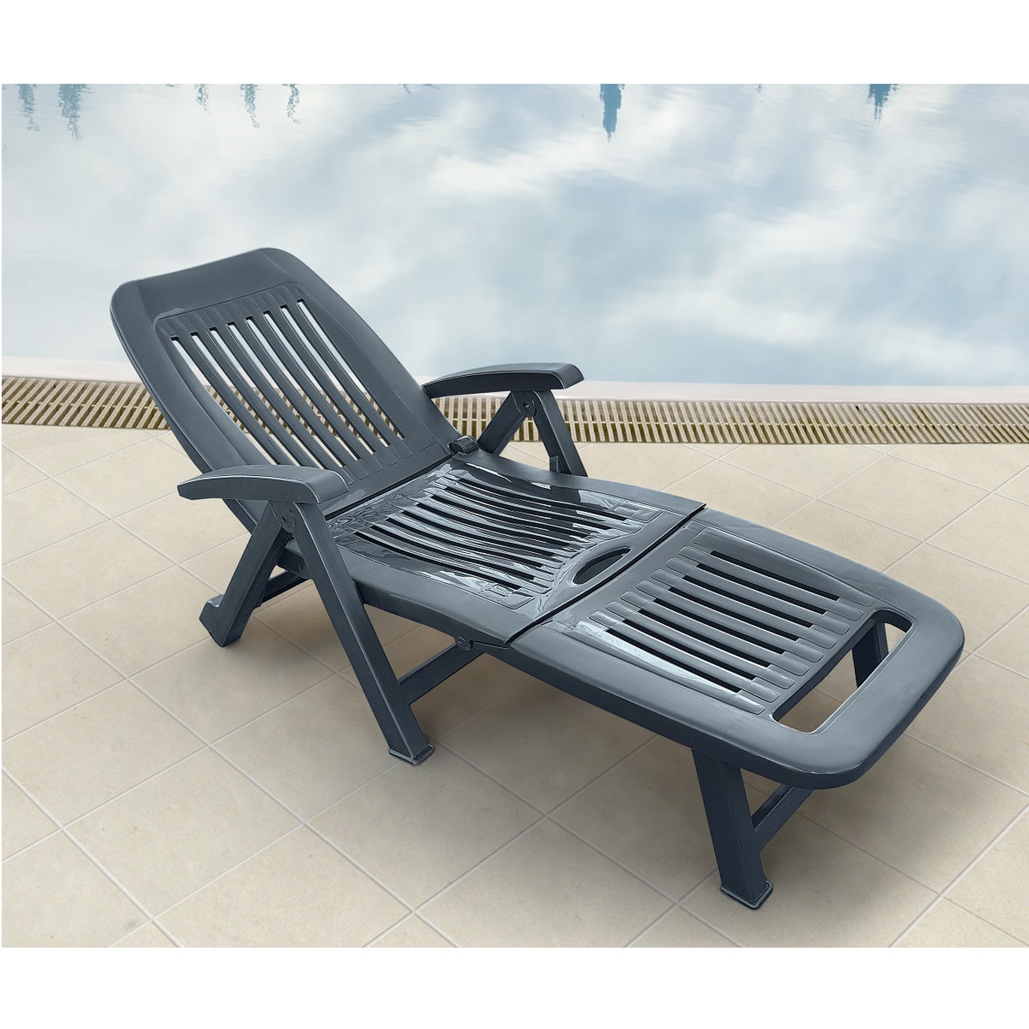 Voir la diapositive 3 : ARETA Lot de 2 bains de soleil - Résine - Anthracite - FIORELLO