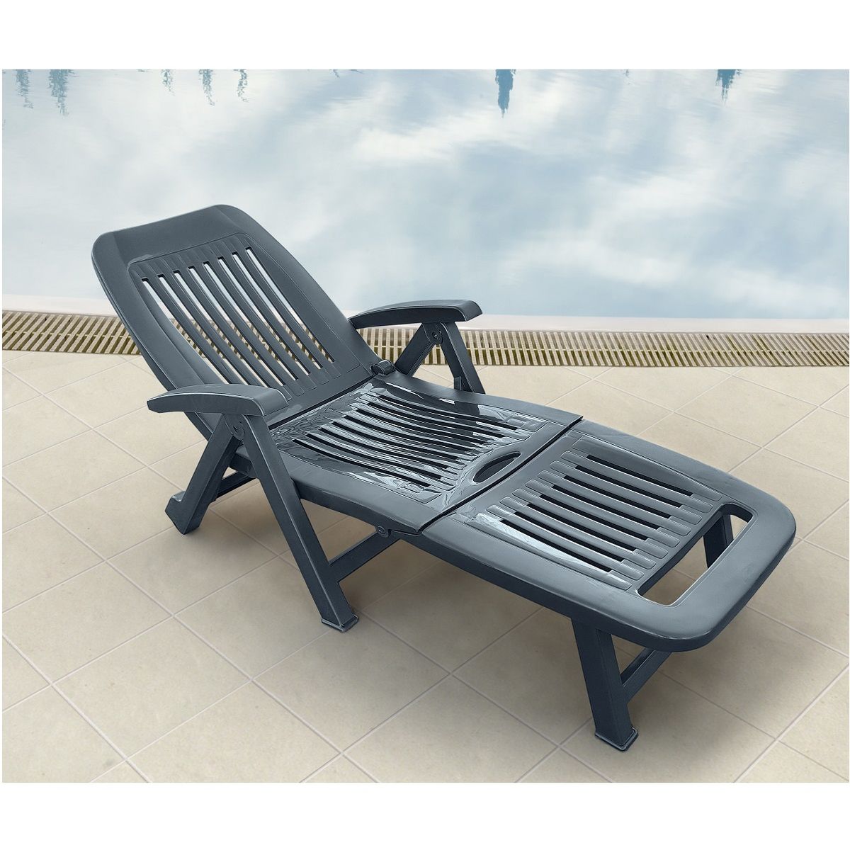 ARETA Lot de 2 bains de soleil - Résine - Anthracite - FIORELLO