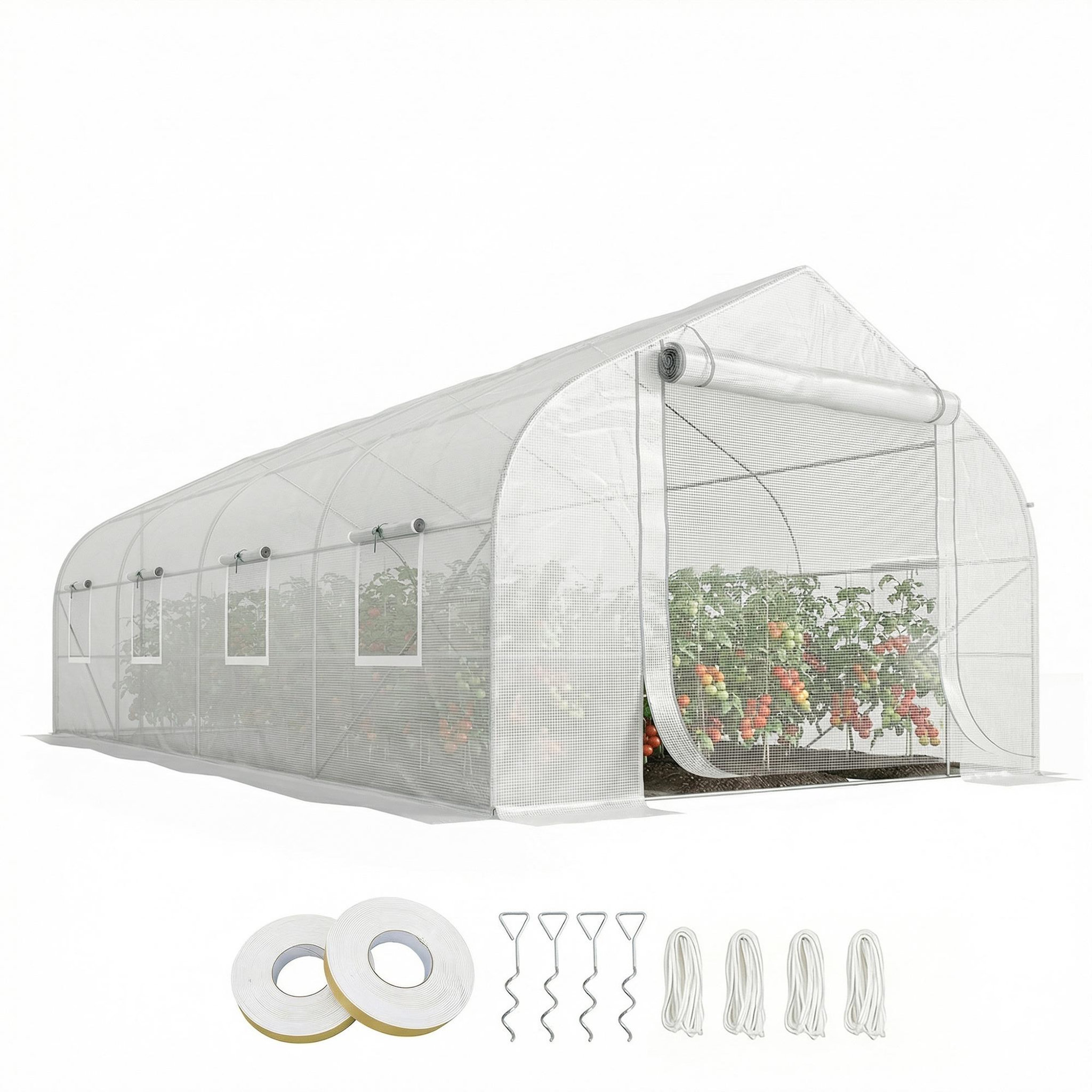 Voir la diapositive 1 : OUTSUNNY Serre tunnel grande taille 17,85 m² châssis tubulaire acier galvanisé renforcé 2,4 cm 8 fenêtres 1 porte blanc