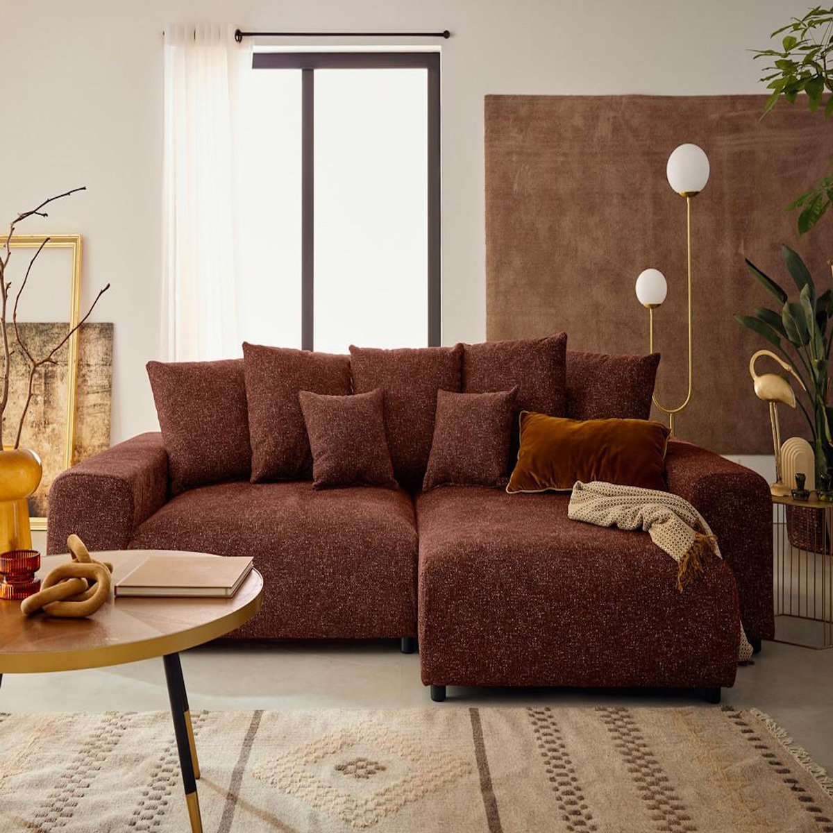 LISA DESIGN Jake - canapé panoramique d'angle droit 7 places convertible avec coffre en fausse fourrure