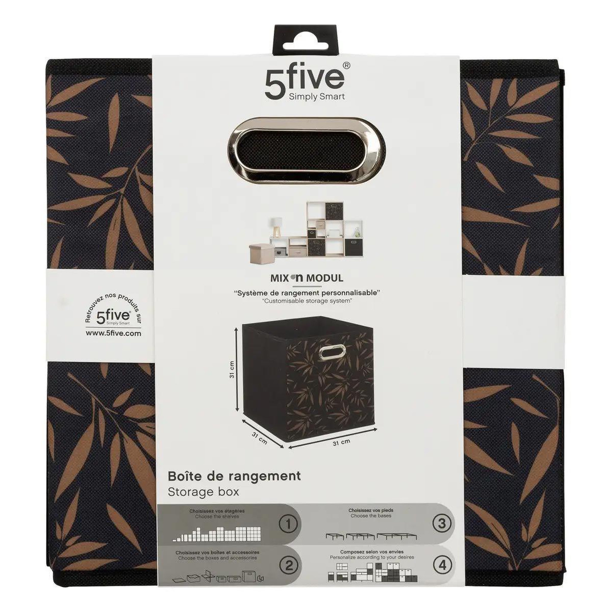 Voir la diapositive 3 : FIVE Boîte de rangement  casual  31x31cm noir