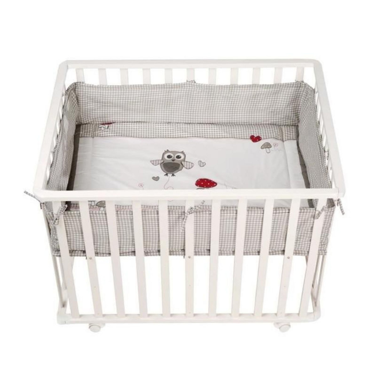 Roba Parc Bébé 100x75 cm + Tapis Adam et Eule Imprimé Chouette + 4 Roues - ROBA - Bois blanc