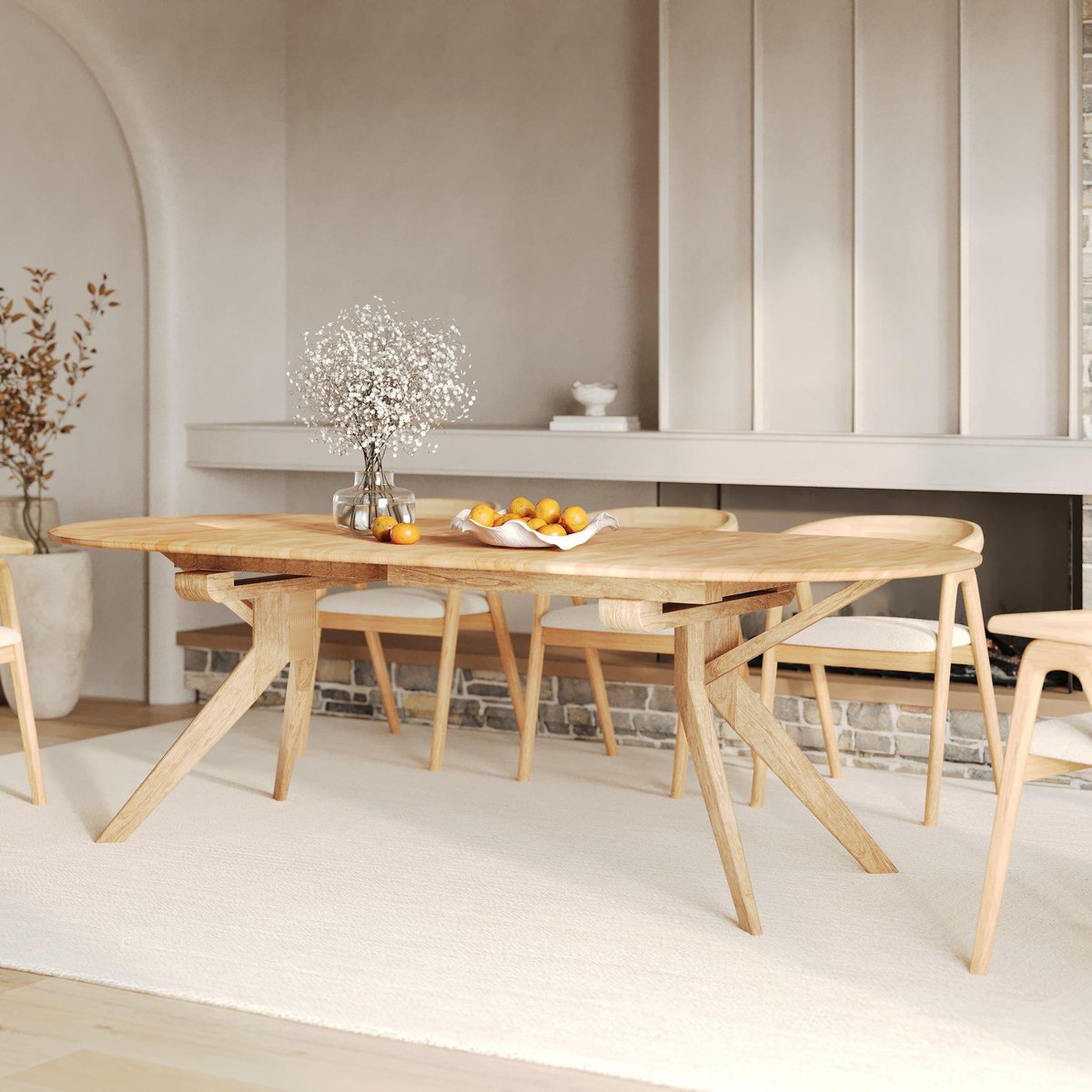Rendez vous déco Table extensible en bois d'hévéa massif clair 6 à 10 personnes-Oli