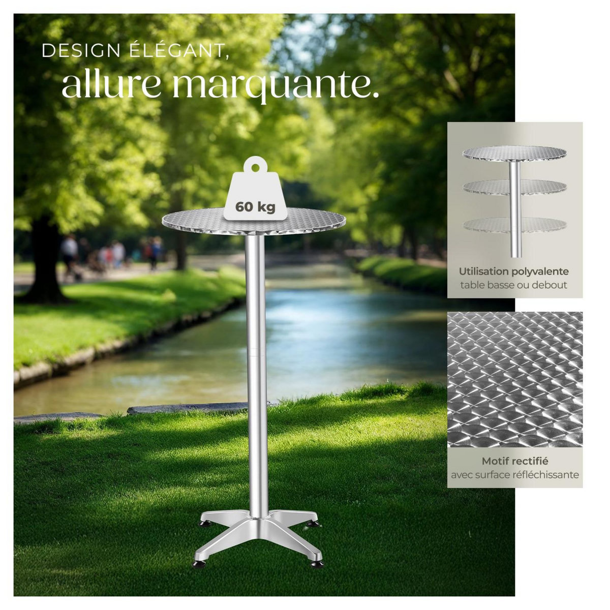 tectake Mange debout En aluminium gris