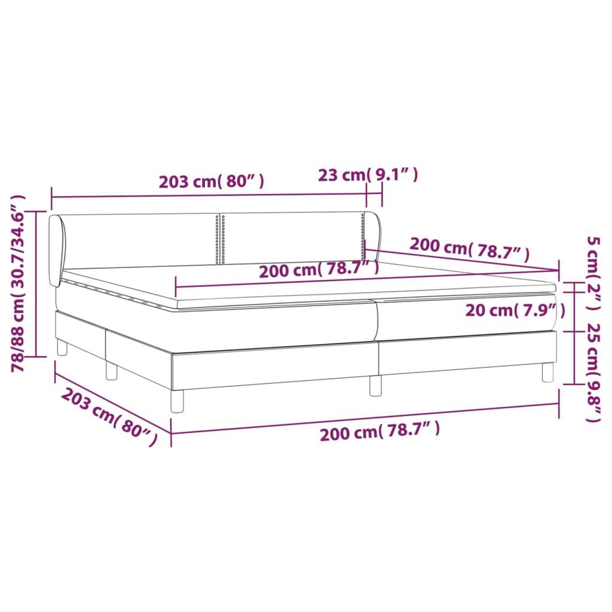 Voir la diapositive 6 : VIDAXL Sommier a lattes de lit avec matelas Bleu 200x200 cm Tissu