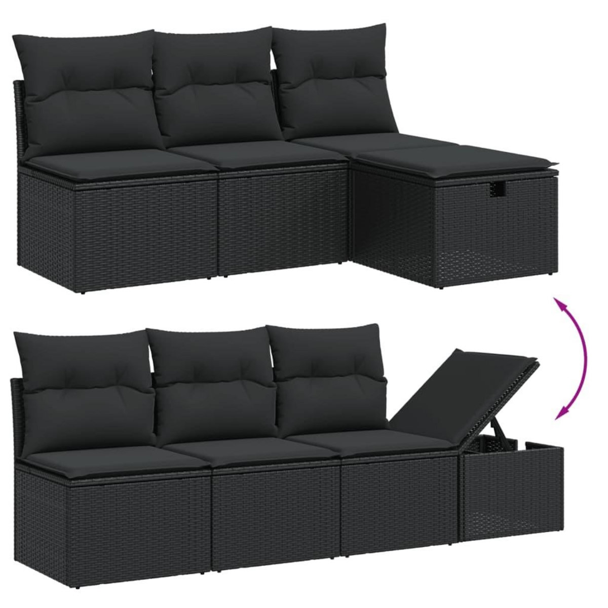 VIDAXL Salon de jardin 7 pcs avec coussins noir resine tressee