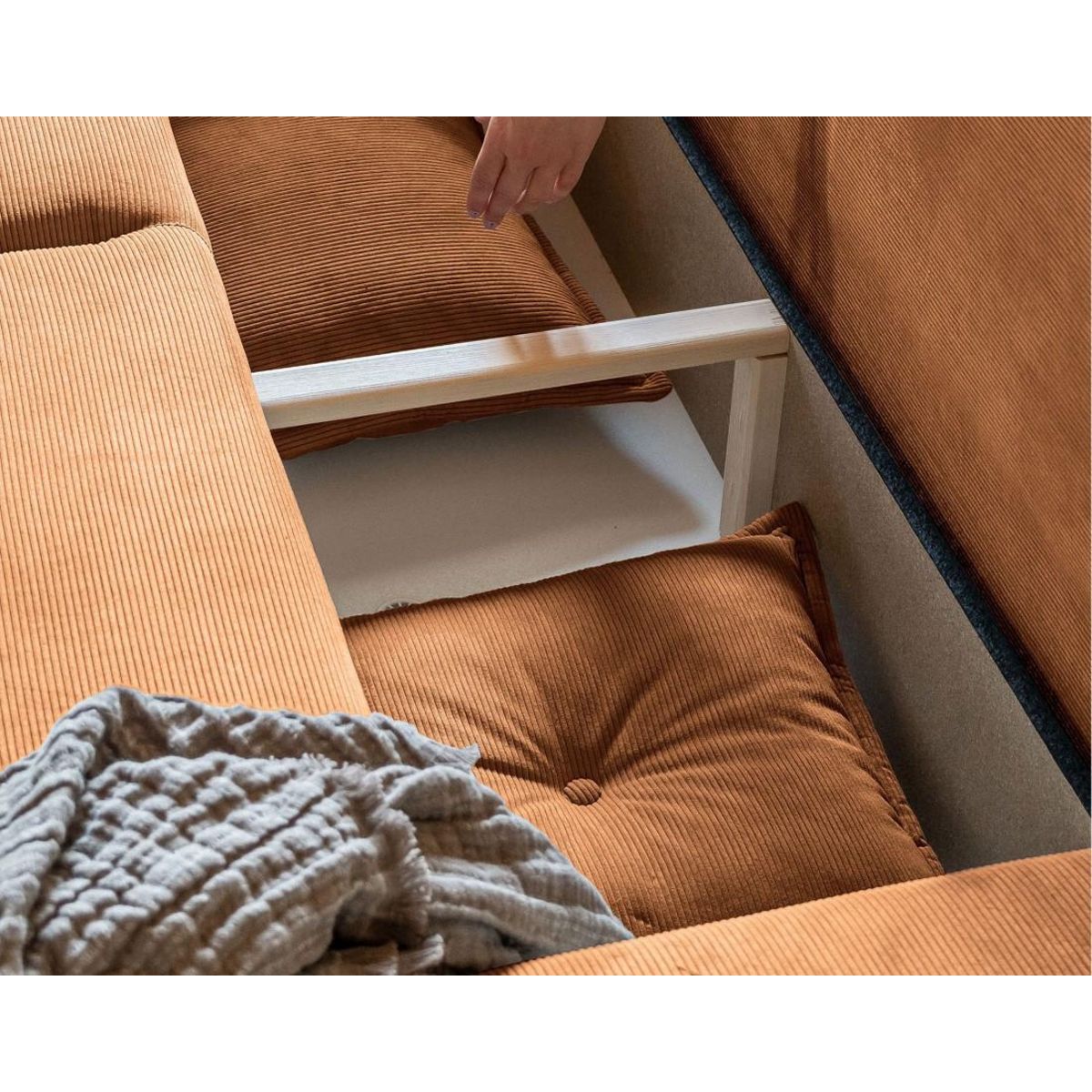 BEST MOBILIER Lena - canapé panoramique d'angle gauche 7 places - convertible avec coffre - en velours côtelé