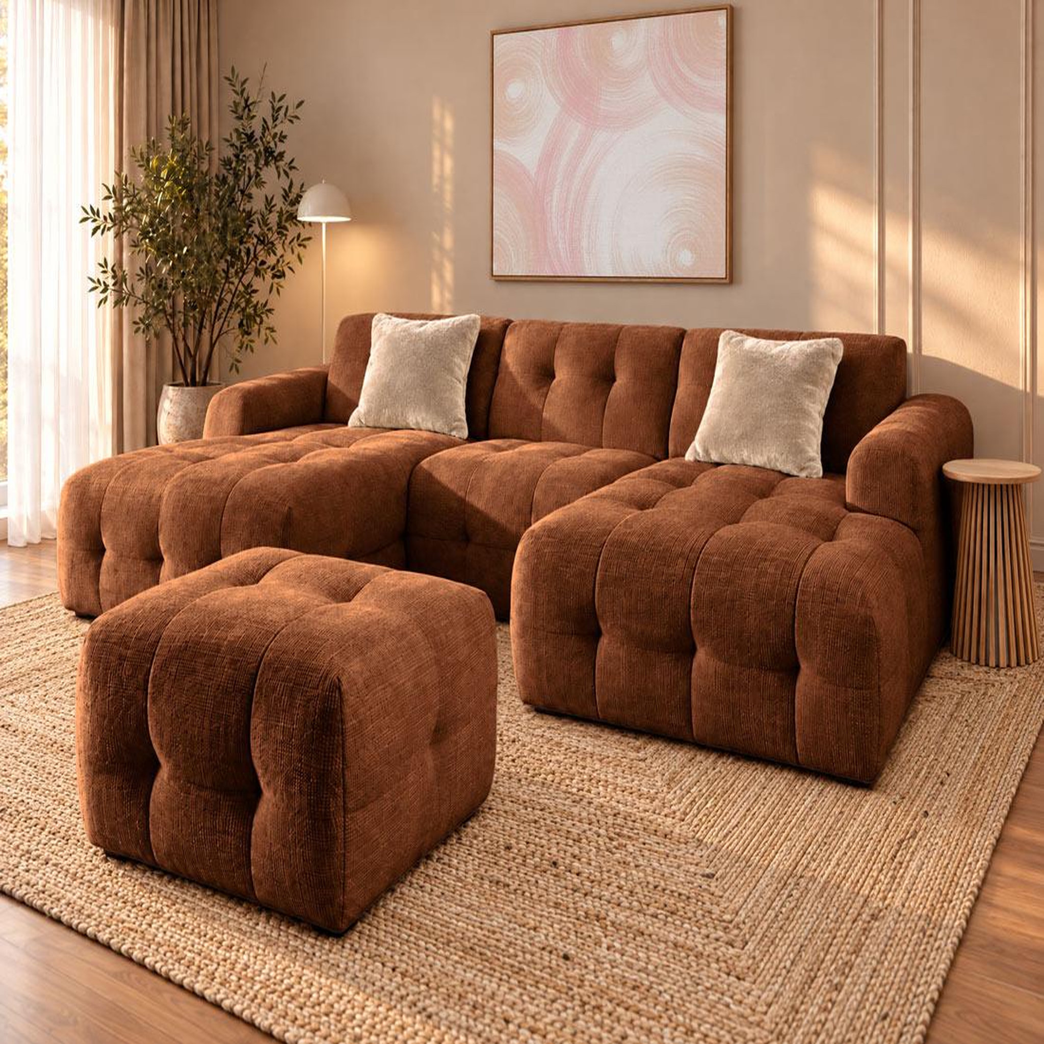 Voir la diapositive 4 : BEST MOBILIER Diane - canapé panoramique en u 6 places en velours texturé
