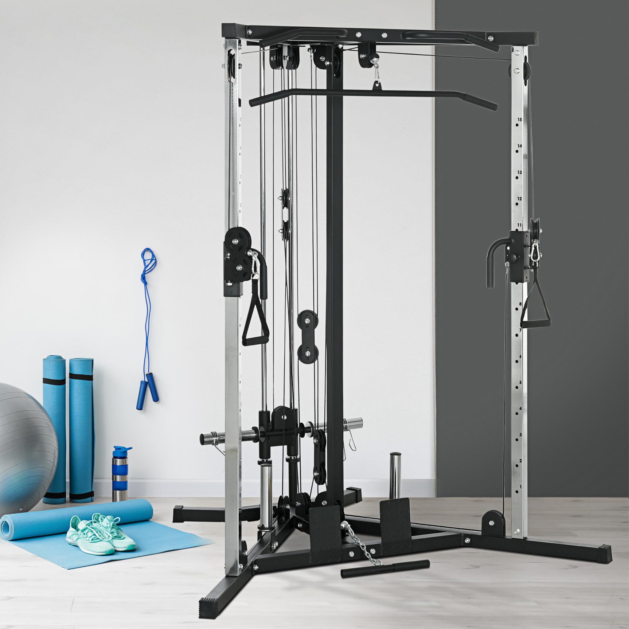 Voir la diapositive 2 : HOMCOM Station de musculation multifonction réglages multiples acier gris noir