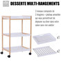 Voir la diapositive 4 : HOMCOM Chariot de service desserte de cuisine à roulettes 2 étagères + plateau amovible bois de pin MDF blanc
